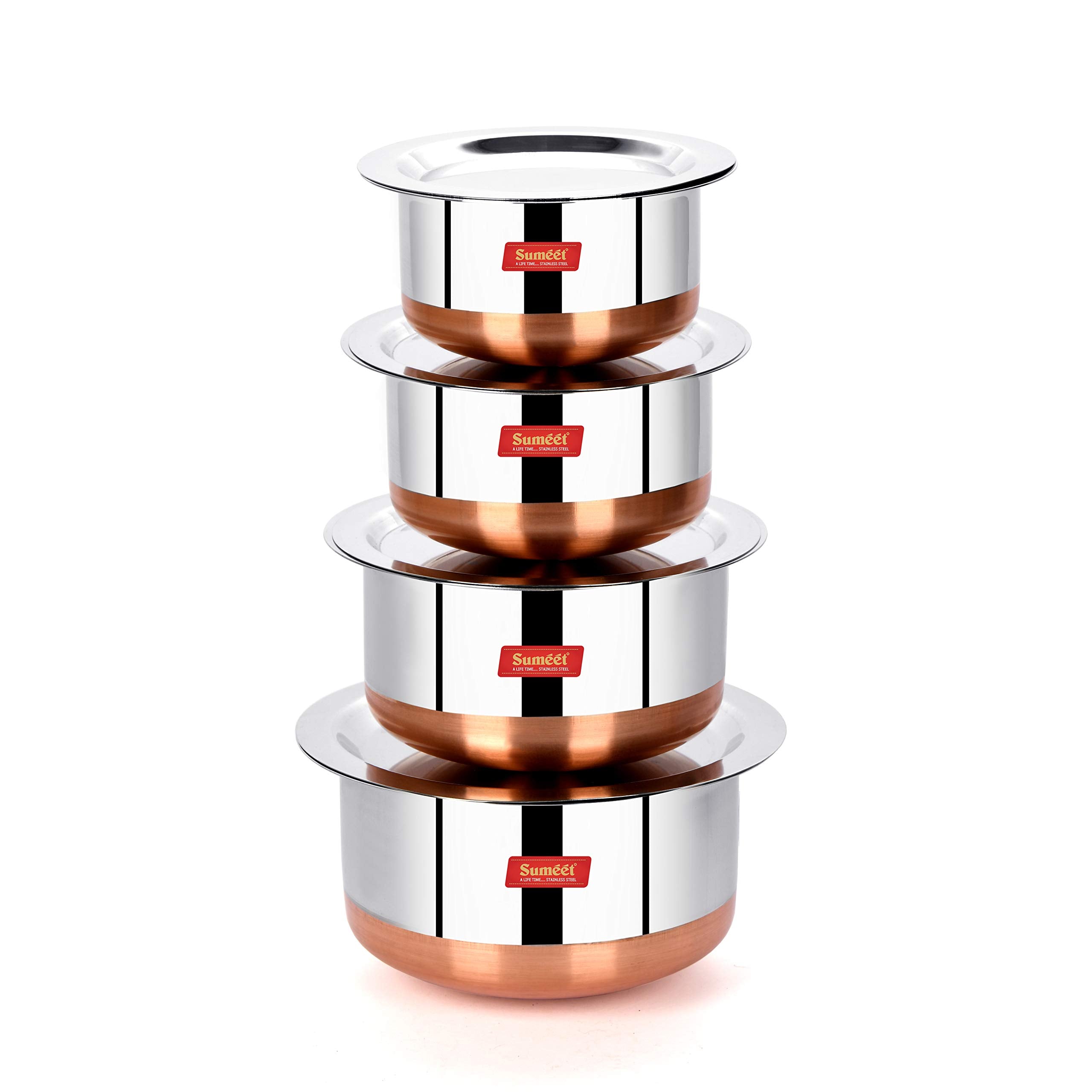 Sumeet Stainless Steel Copper Bottom 3Pc Tope Set with Lid (400Ml  530Ml  800Ml)