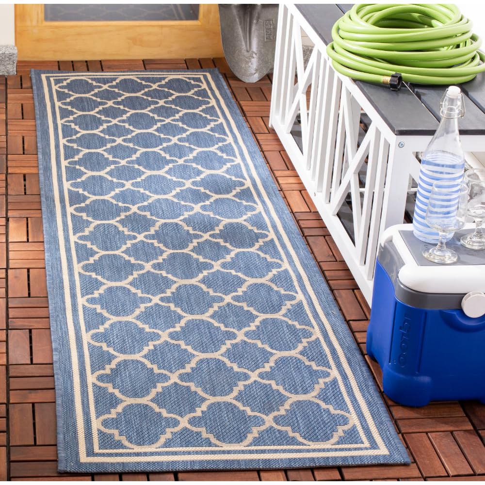 SAFAVIEH Courtyard Collection 23 x 9 Blue/Beige CY6918 Trellis Indoor-Outdoor Waterproof Easy-Cleaning Patio Backyard Mudroom 