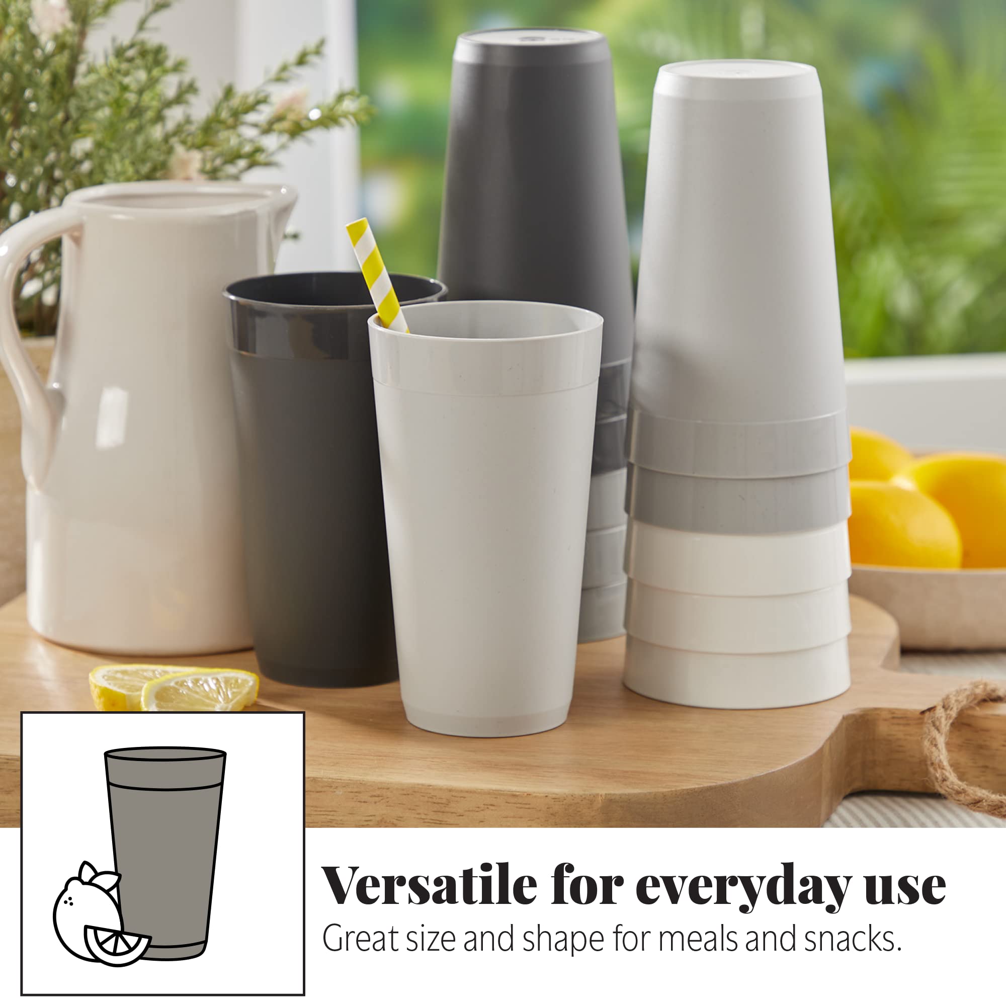 Us Acrylic Newport 20 Ounce Unbreakable Plastic Stackable Water Tumblers In Grey Stone | Set Of 12 Drinking Cups | Reusable, Bpa