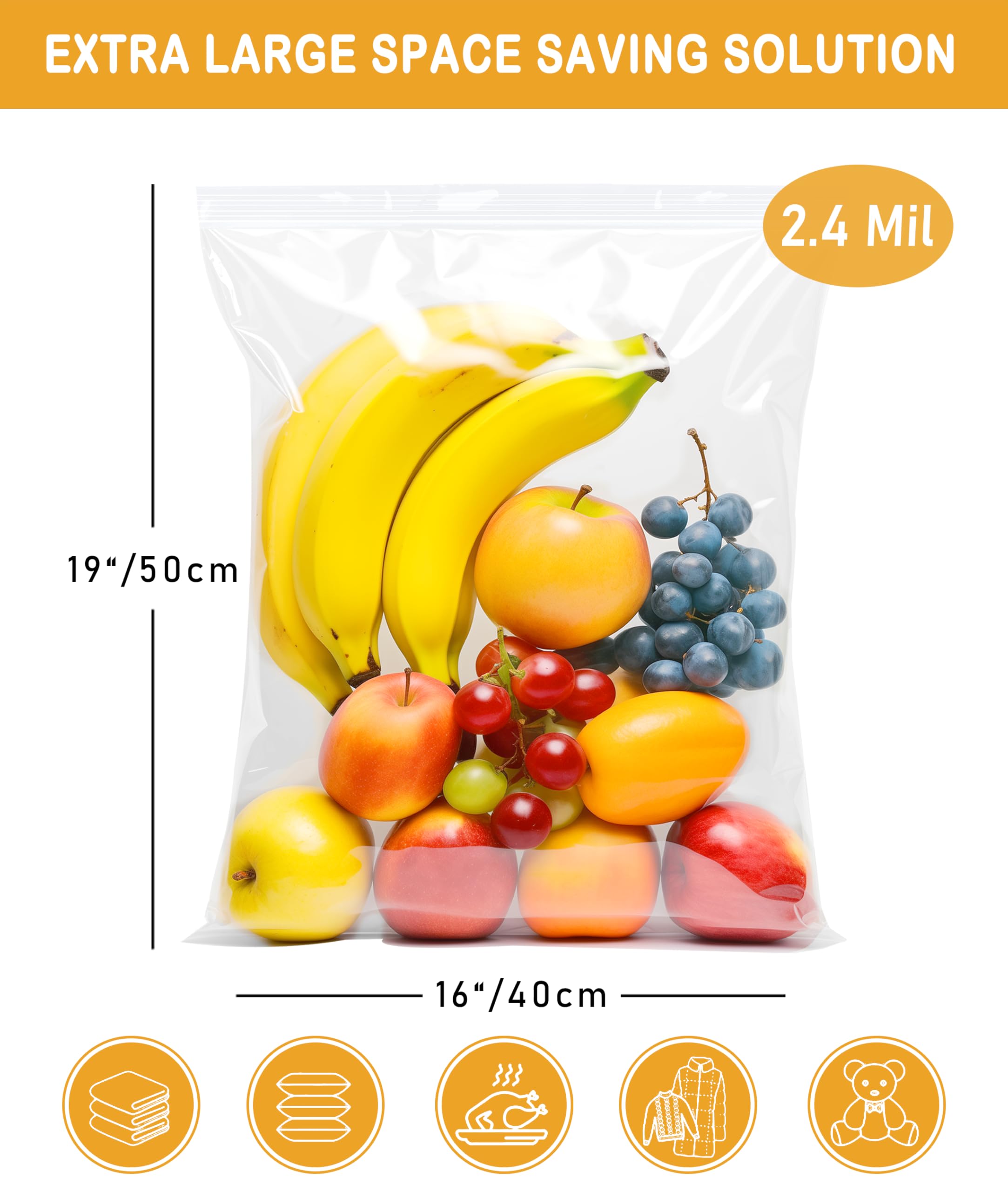 Pack Of 25] 16 X 19 Large 35 Gallon Storage Bags For Storage, Heavy-Duty Reclosable Freezer Bags For Food Storage, Food Prep, Cl