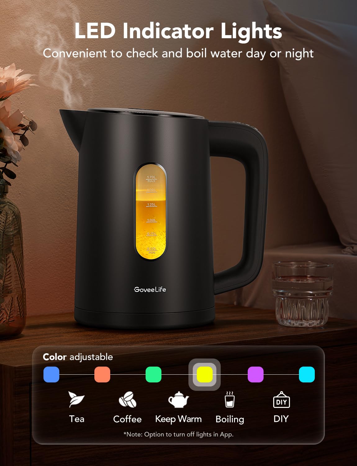 Goveelife Smart Electric Kettle Temperature Control 1.7L, Wifi Electric Tea Kettle With Led Indicator Lights, 1500W Rapid Boil,