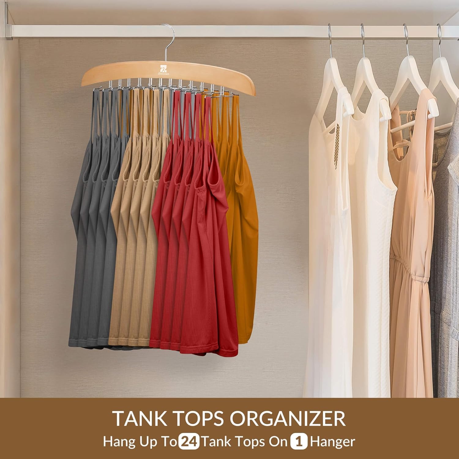Zedodier Tank Top Hangers, 2 Pack Bra Organizer For Closet, 24 Storage Capacity, Non-Slip Hanging Tie Holder Closet Organizer An