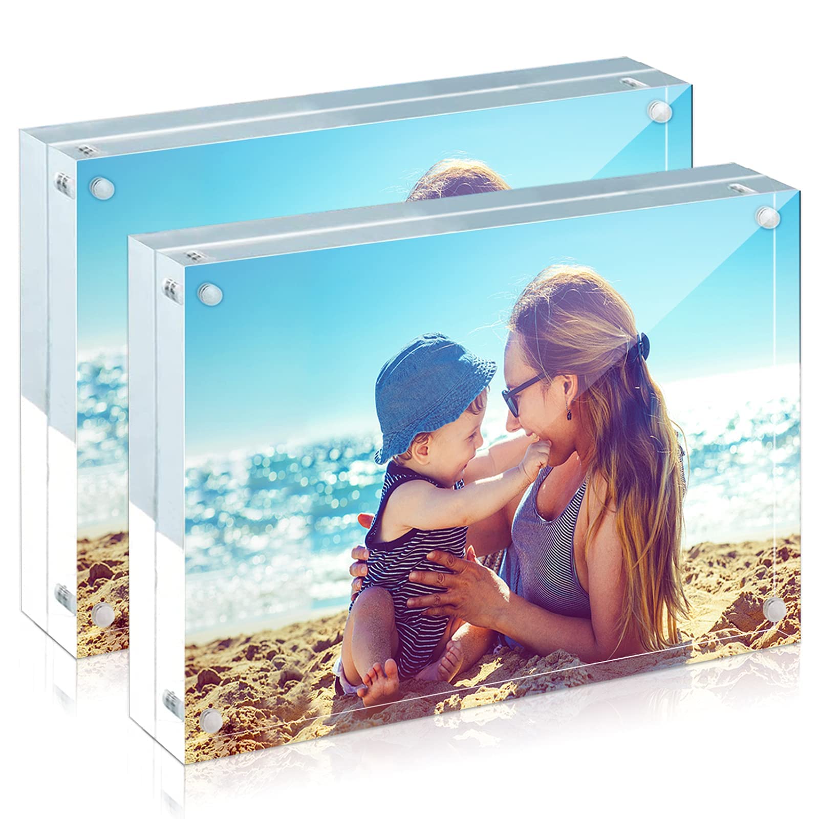 HELPLEX Acrylic Frame, 2 Pack 4x6 Acrylic Picture Frames, 20mm Thicker Frameless Clear Frame Double Sided Magnetic Frame, Free S