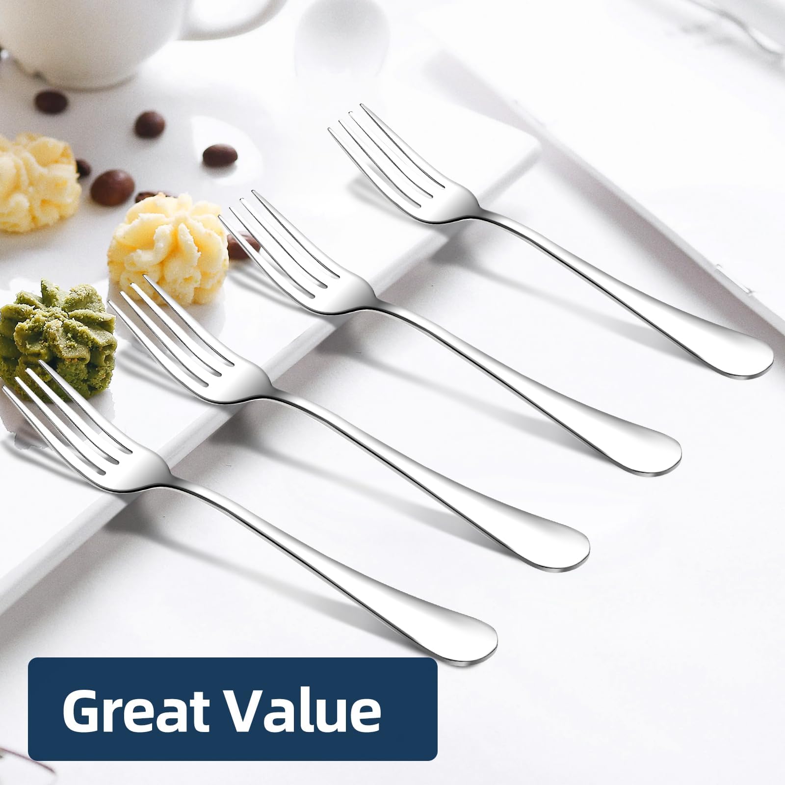 16 Piece Dinner Forks, 8 Inch, Top Food Grade Extra-Fine Stainless Steel Silverware Forks,Silverware Set, Dishwasher Safe (Silve