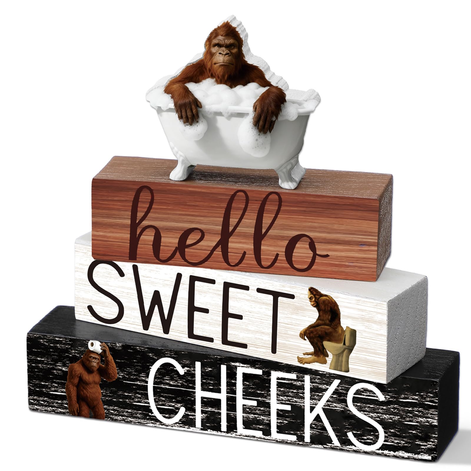 Cinnvoice 4 Pcs Funny Bigfoot Bathroom Decor Farmhouse Sasquatches Bathroom Decoration Western Hello Sweet Cheeks Table Centerpi