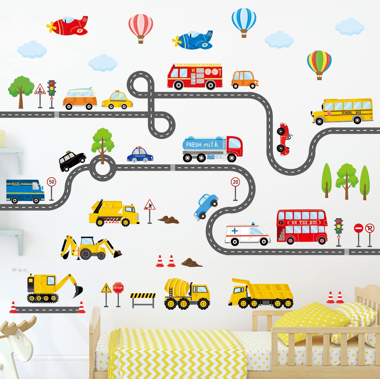 Decowall Sg3-2308 Transports And Road Wall Stickers Decals Kids Peel And Stick Removable For Nursery Bedroom Living Room D  Cor