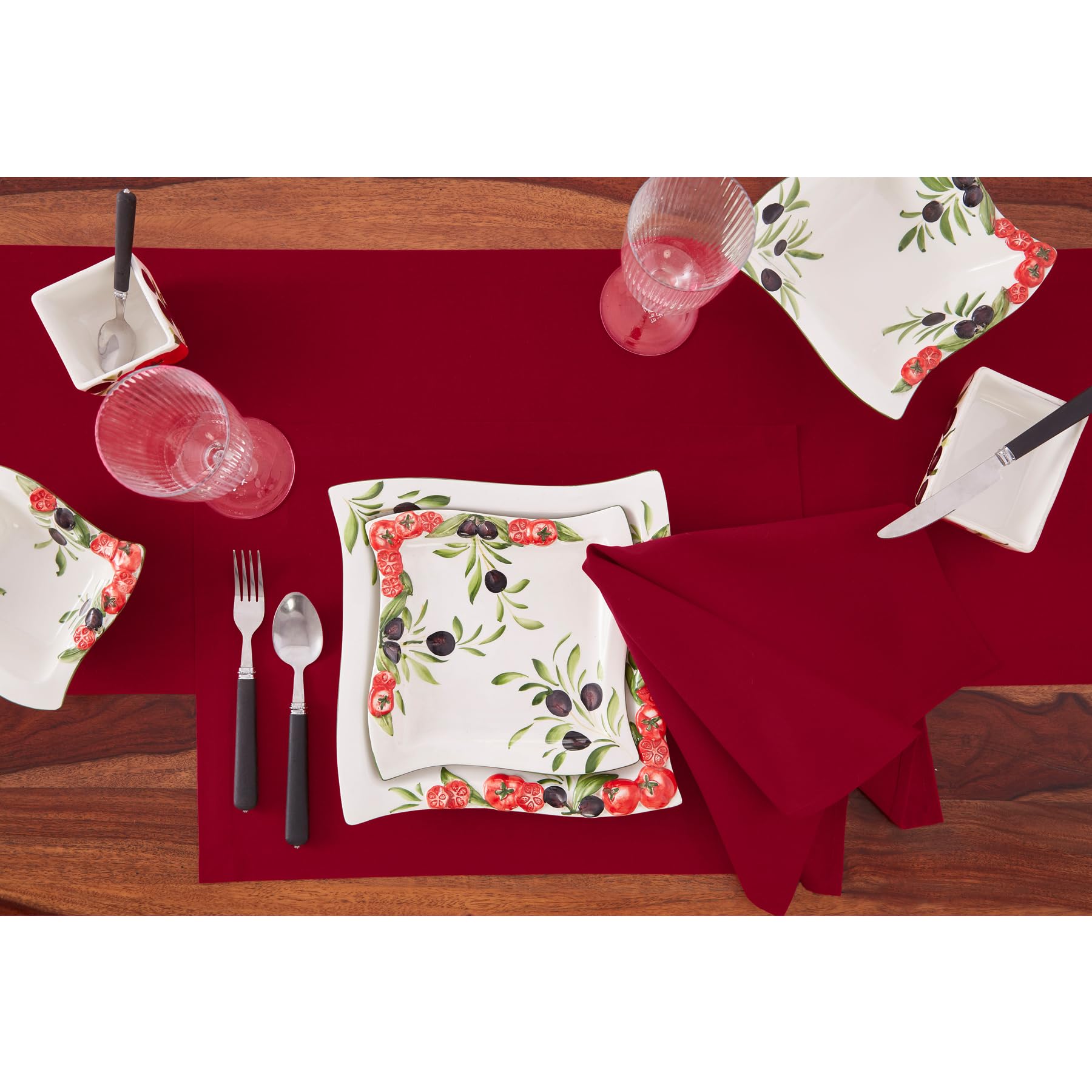 Solino Home Placemats 19'' L X 14'' W Inch - Dru Cotton Linen Red Cloth Placemats Set Of 4 - Washable Fabric Place Mats