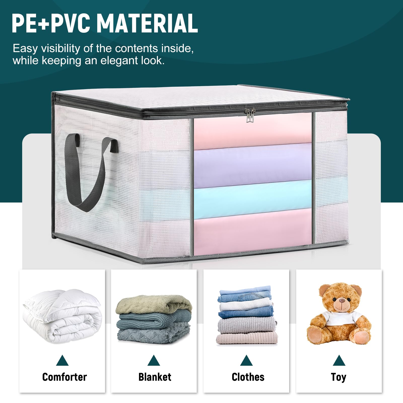 LANDNEOO 6-Pack Clothes Storage Bags, Plastic Foldable Blanket Storage bins, Closet Organizer Container for Bedroom, Bedding, Co