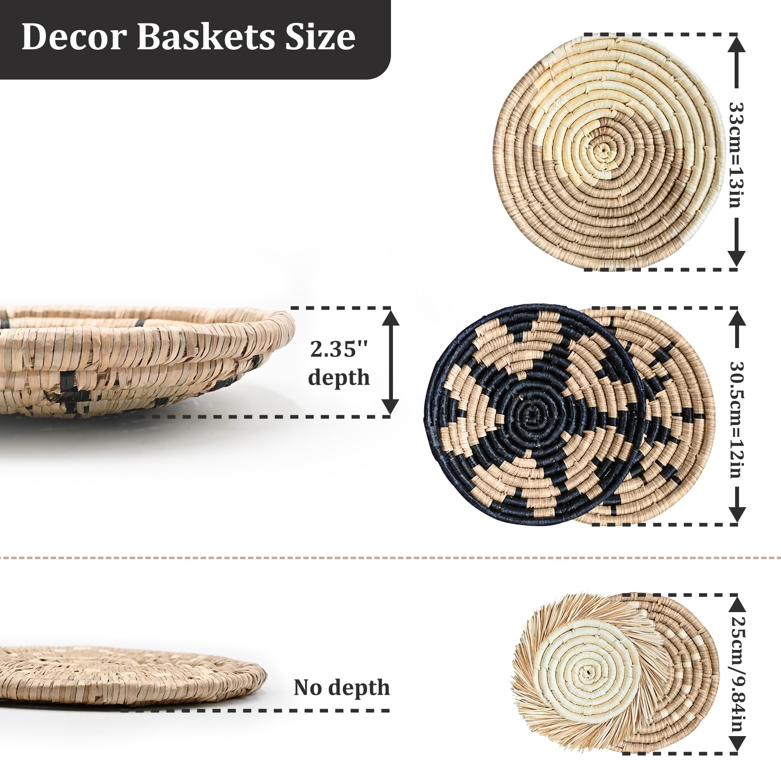 Coyacool Hanging Woven Wall Basket Decor - Wicker Wall Baskets Decor Boho Flat Set Of 7 - Boho Wall Decor Art - African Baskets