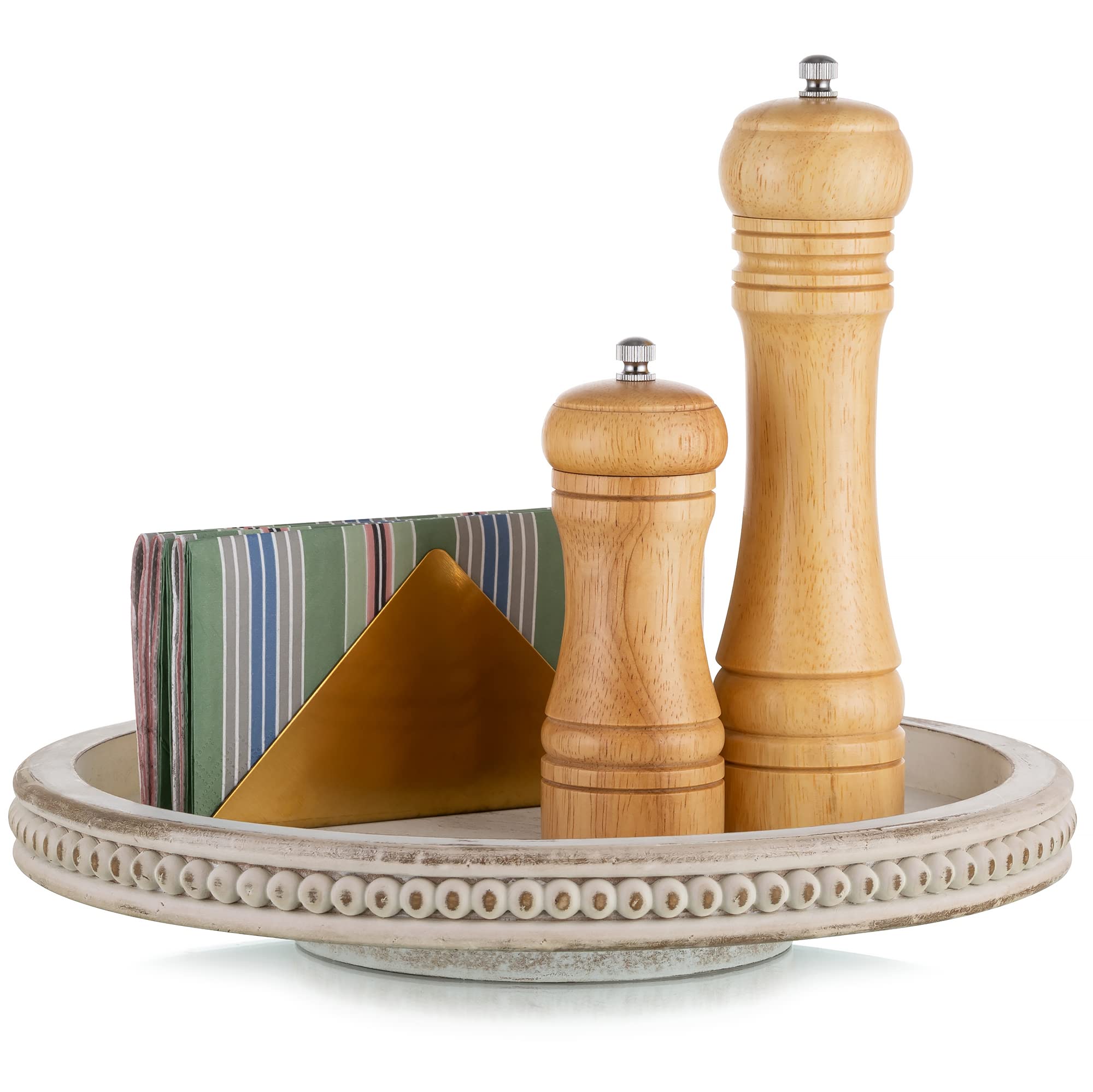 Lazy Susan Organizer Wooden Turntable: Hanobe White Round Wood Trays 12'' For Decorative Kitchen Counter Coffee Table Home Decor