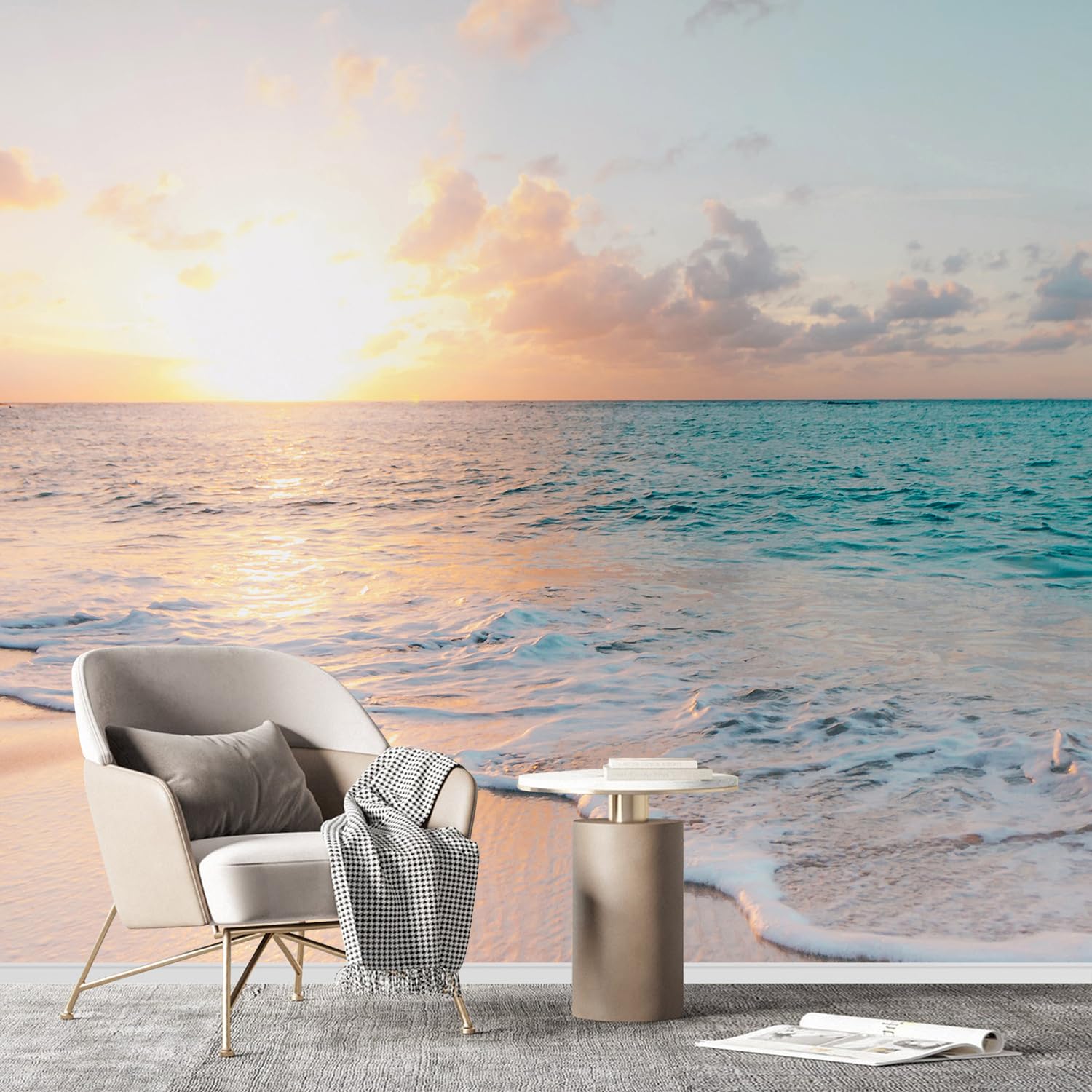 SIGNFORD Wall Mural Romantic Beach Removable Wallpaper Wall Sticker for Bedroom Living Room - 100x144 inches
