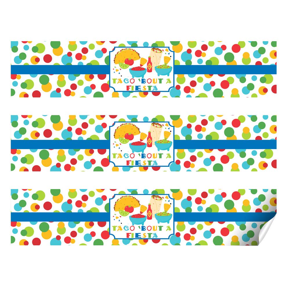 Taco Bout A Party Mexican Fiesta Themed Waterproof Water Bottle Sticker Wrappers, 20 1.75 '' X 8.5 '' Wrap Around Labels By Aman