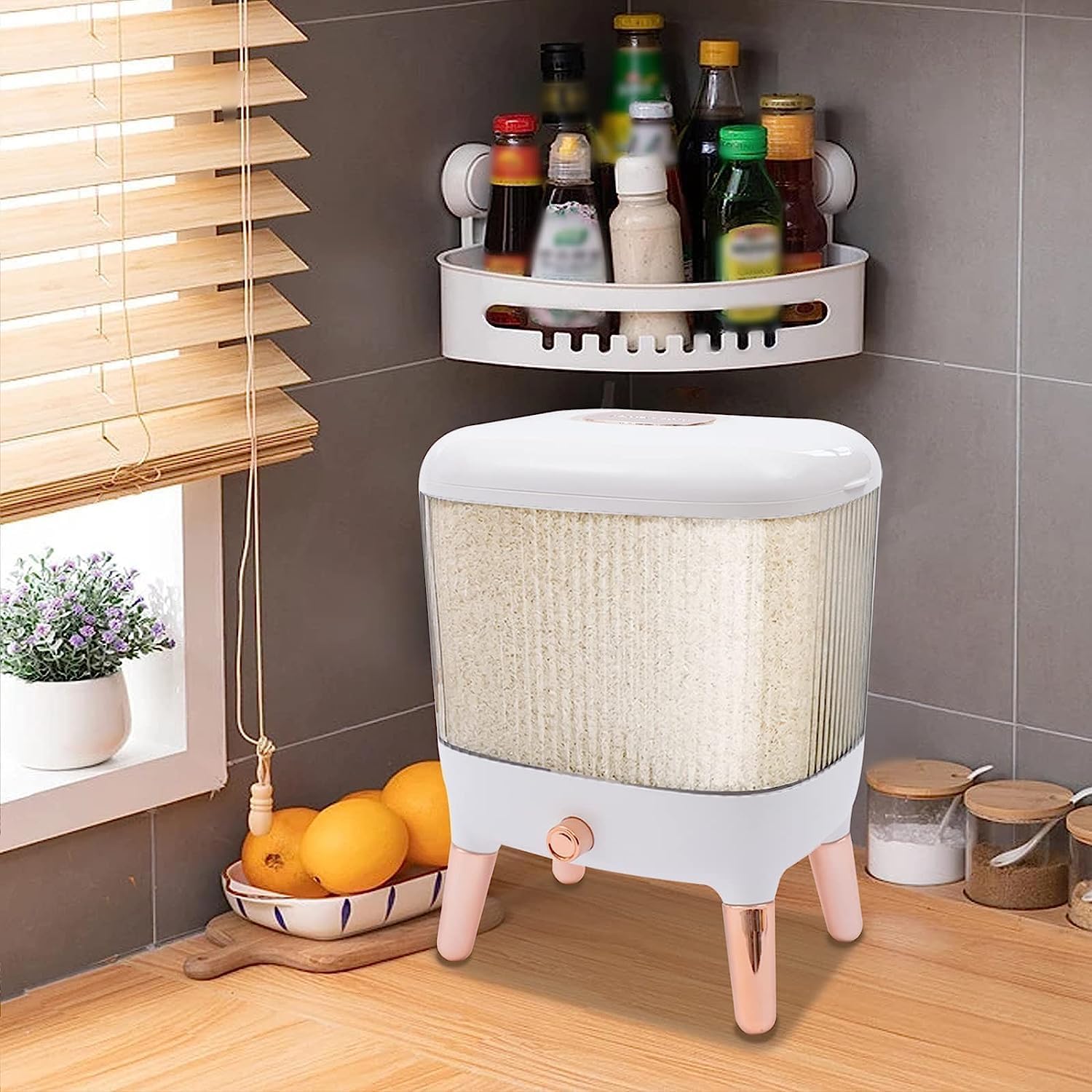 Levgrypack Of 1 Elegant White With Gold Plated Design Rice Food Dispense Flour Bean Cereal Bucket Automatic Dry Food Dispenser G