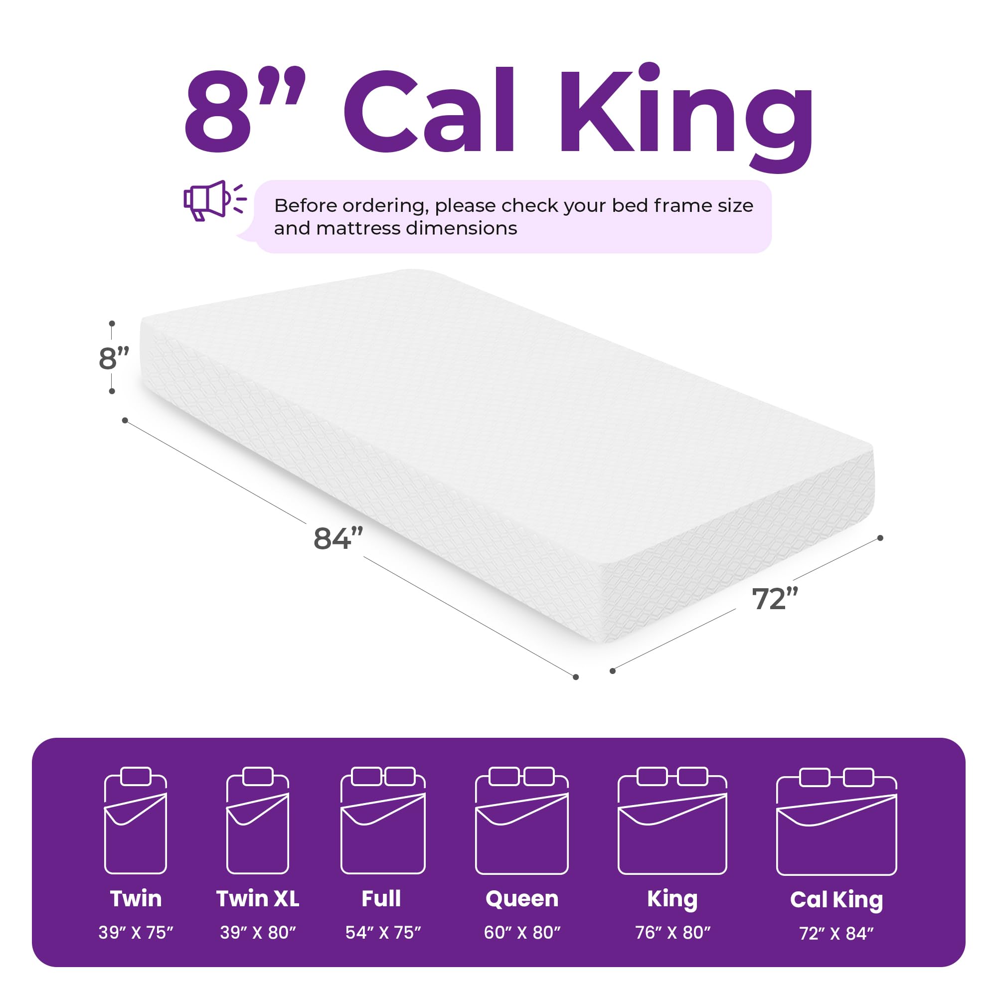 Gaeste 8 Inch Cal King Cooling Gel Memory Foam Mattress For Cool Sleep Medium Firm Certipur-Us Certified Mattress In A Box Press