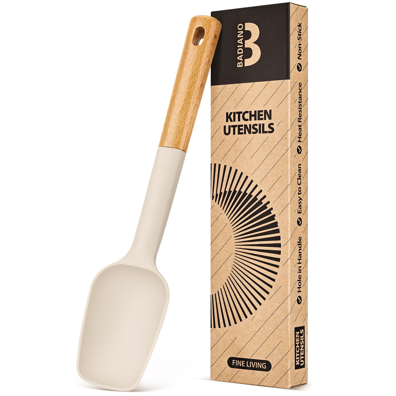 Badiano Silicone Spoon Spatula, Nonstick Rubber Spatula, Khaki
