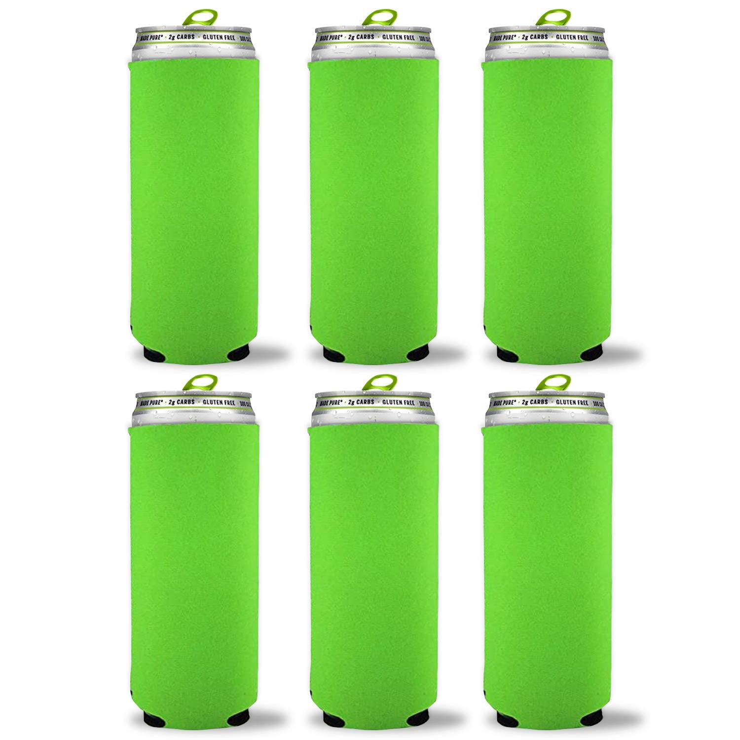 Kropsis Collapsible 12 Oz Slim Can Cooler Sleeves Blank Fabric Scuba Foam (Neon Green, 12)