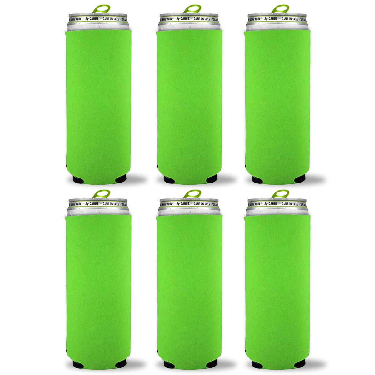 Kropsis Collapsible 12 Oz Slim Can Cooler Sleeves Blank Fabric Scuba Foam (Neon Green, 12)