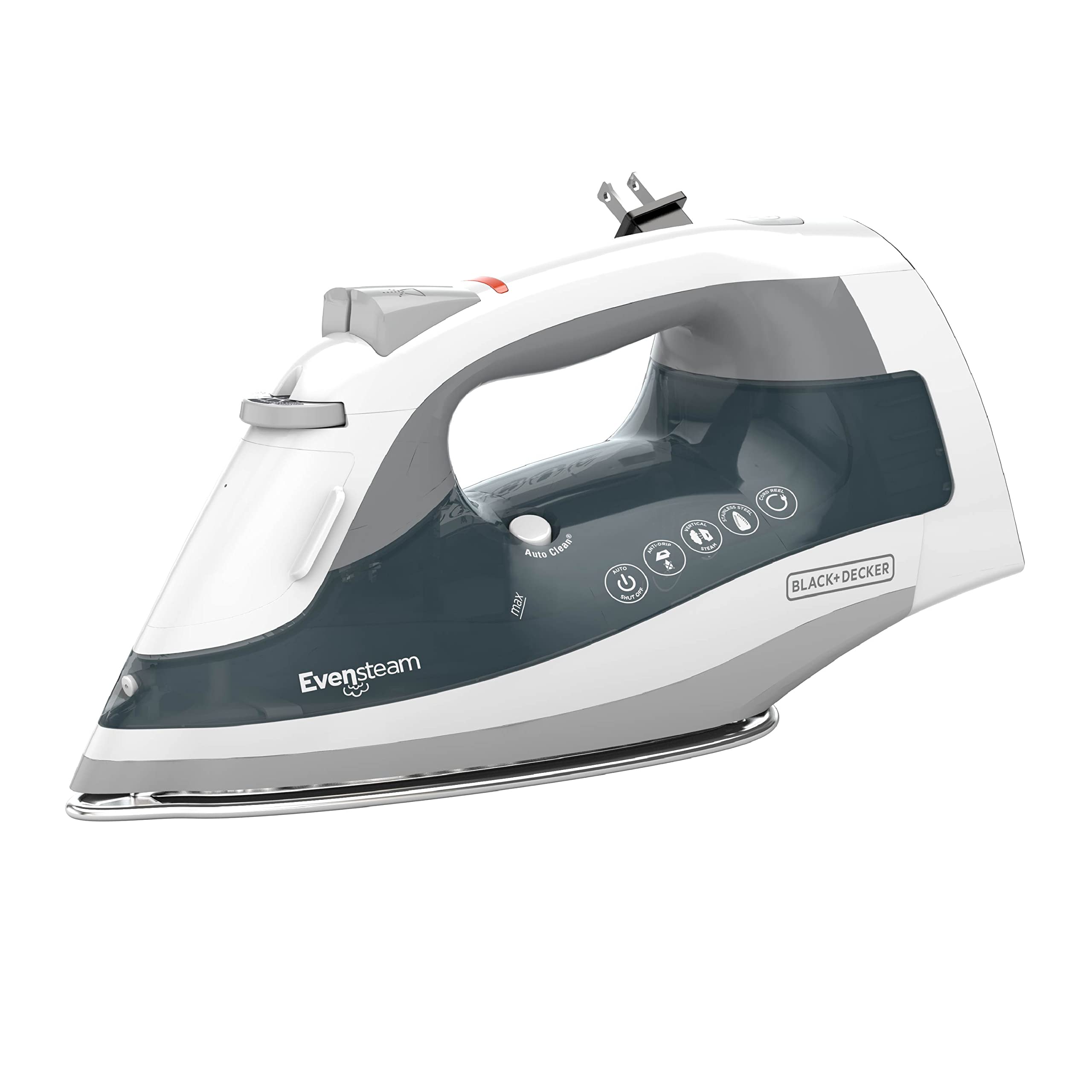 Black+Decker One Step Steam Iron With Evensteam Stainless Steel Soleplates And Smartsteam Control, Grey