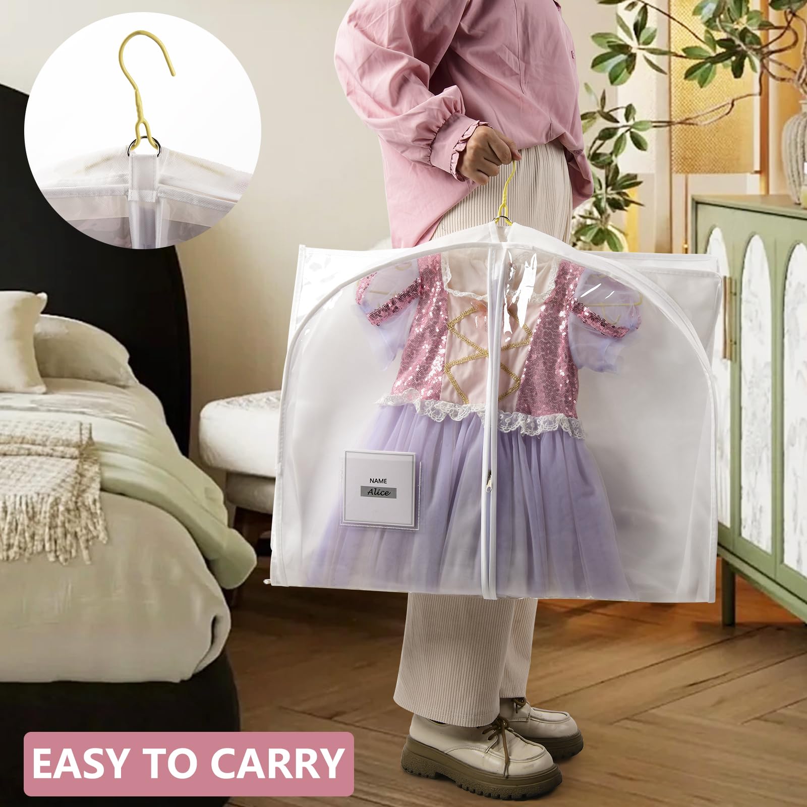 Belinlen 5 Pack 40'' Garment Bags For Hanging Clothes Storage, Clear Moth Proof Suits Covers With 4'' Gussets For Closet Storage