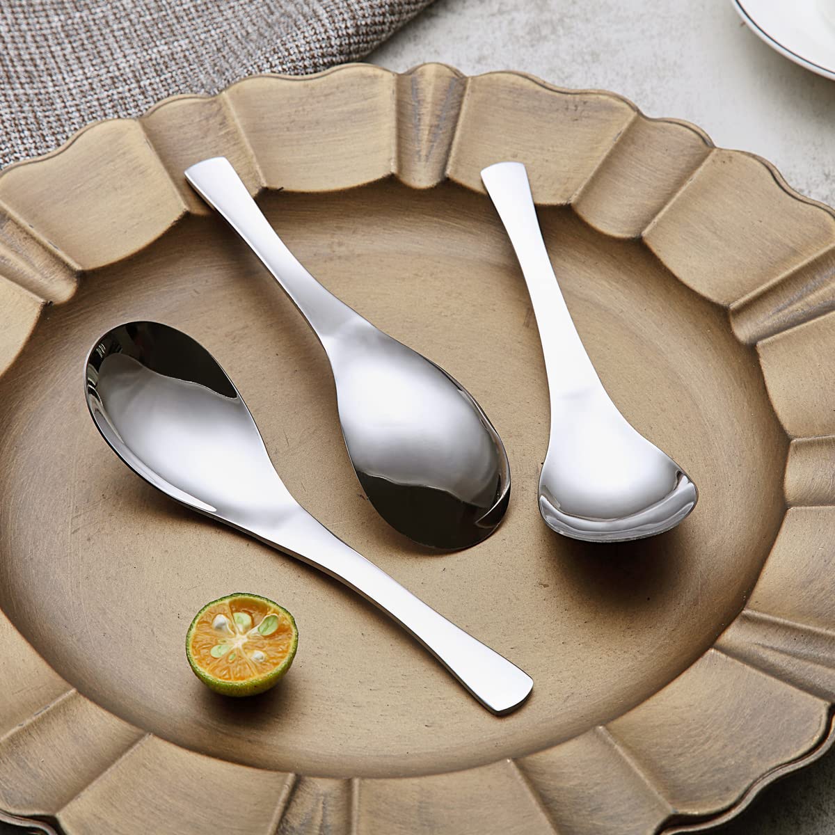 Kyraton Soup Spoons 4 Pieces, Stainless Steel Thick Heavy Weight Table Spoons, Asian Chinese Japanese Spoon Set For Cereal Ramen