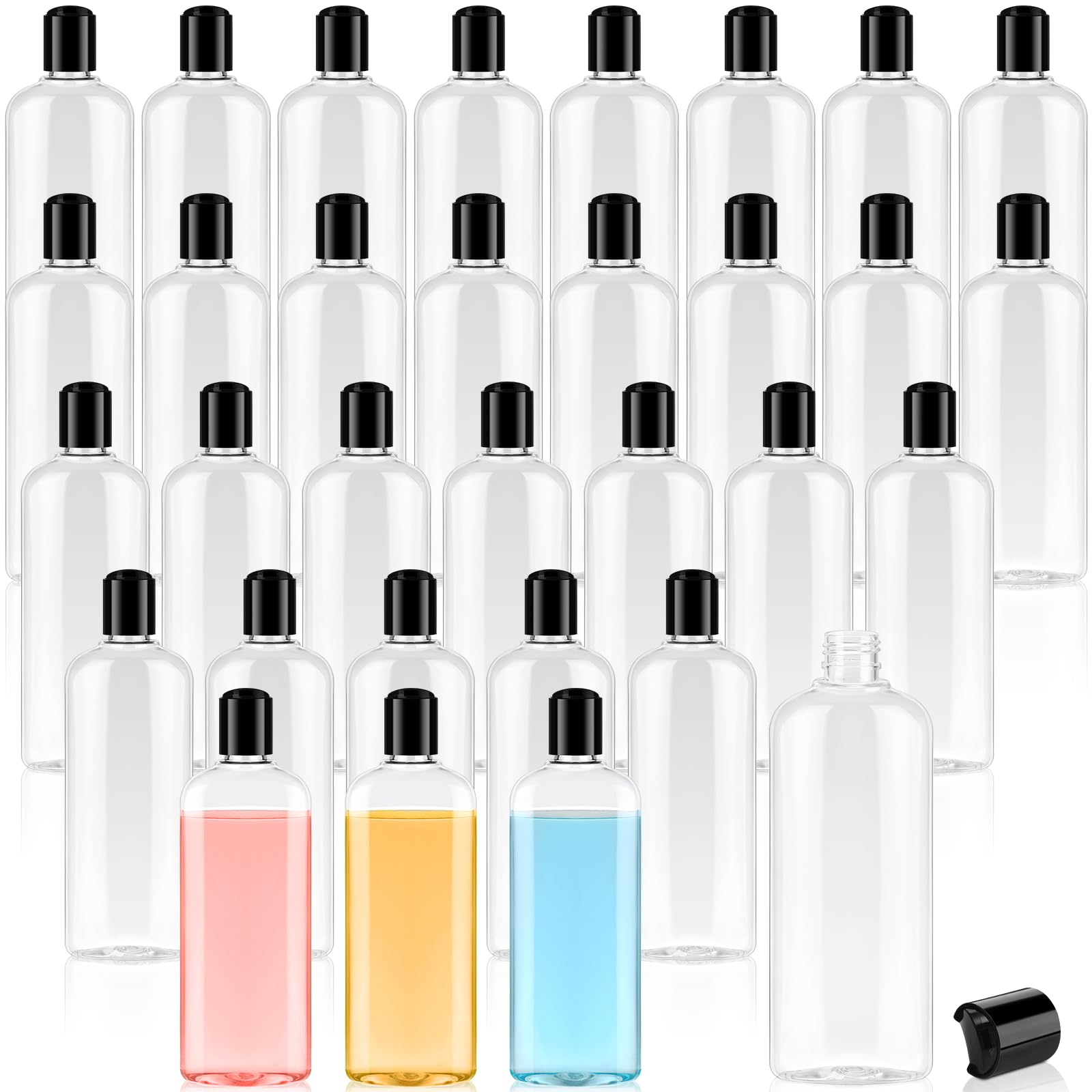 Domensi 24 Pcs 10Oz Plastic Bottle Squeeze Containers With Disc Cap Clear Travel Bottles Reusable Empty Toiletries Shampoo Conta