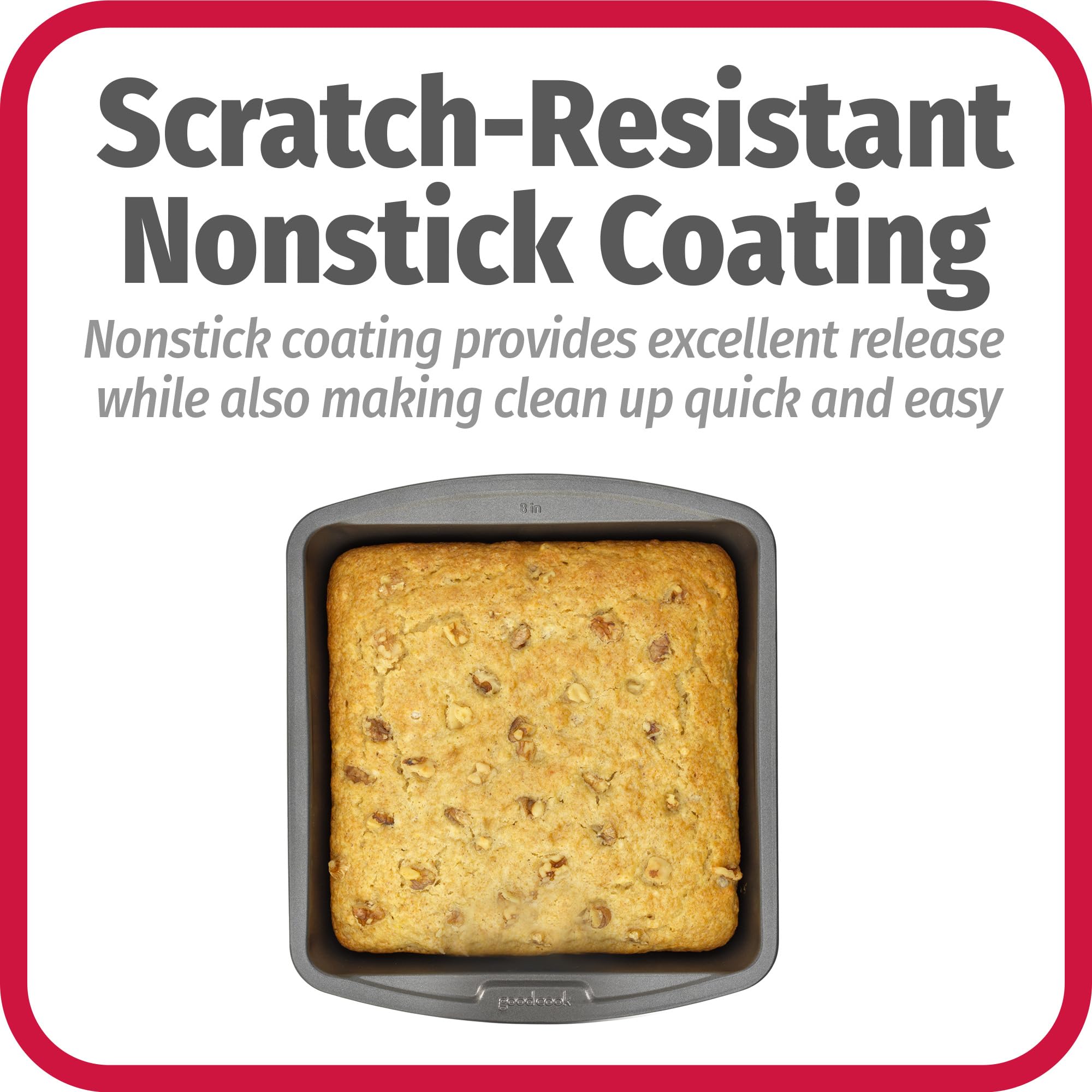GoodCook Nonstick Steel Square Pan, 8" Gray, Model 04017, Durable Metal Cookware