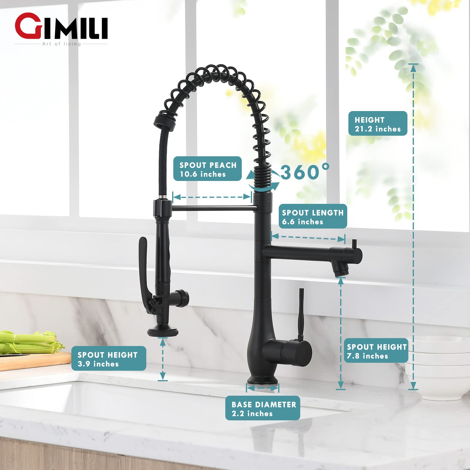 GIMILI Black Kitchen Faucet with Pull Down Sprayer  Single Handle High Pressure Kitchen Sink Faucet  Commercial Double-Headed Stainless Steel Kitchen Faucets  Matte Black