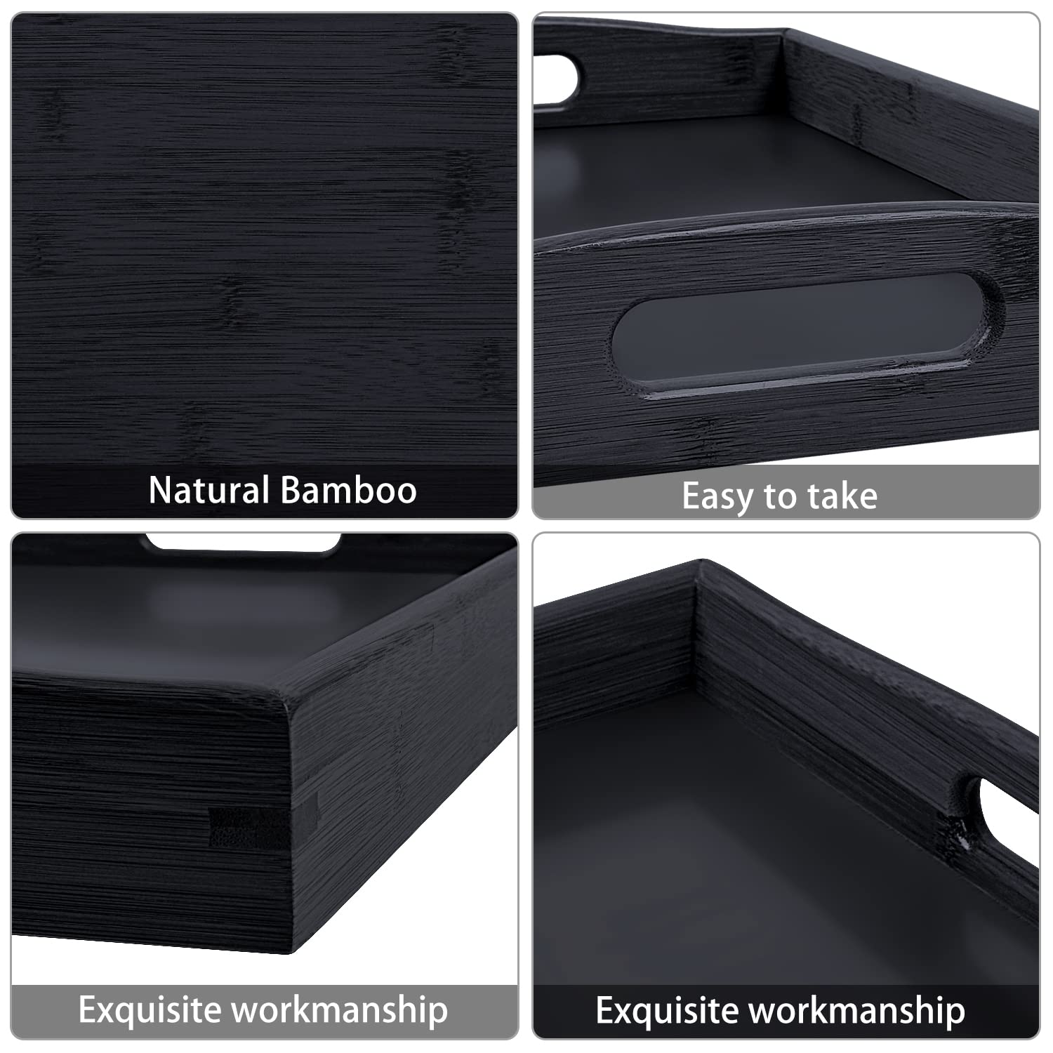 Akkajj Bamboo 3 Pack Serving Tray Kitchen Food Tray With Handles Serving Platters Tray Great For Dinners Party,Tea Bar, Table Br