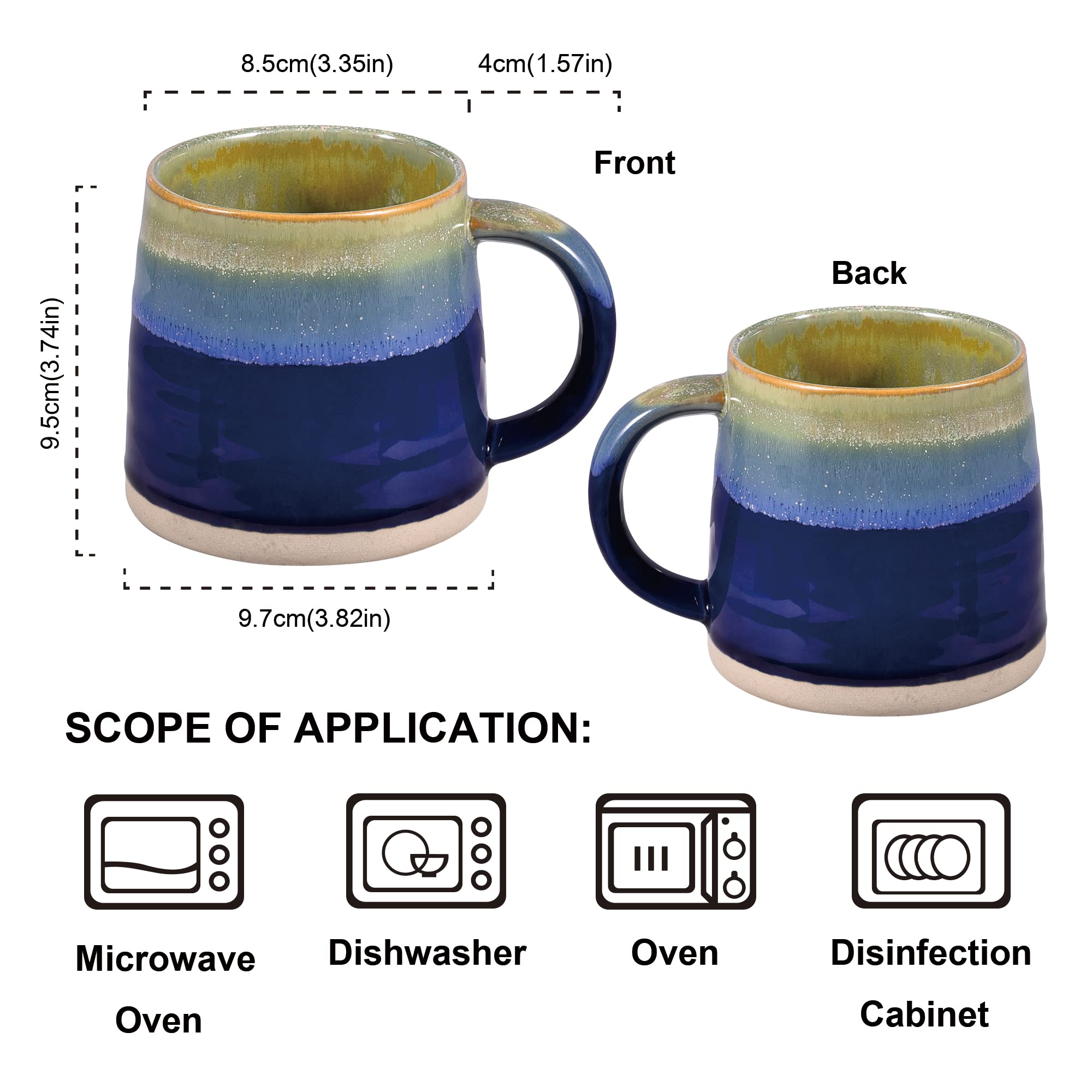 Blue Tone Reactive Glaze Mug 13.5 Ounce, Porcelain Mug For Coffee, Tea, Milk Or Other Liquid, Kiln-Change Technique Unique Cups