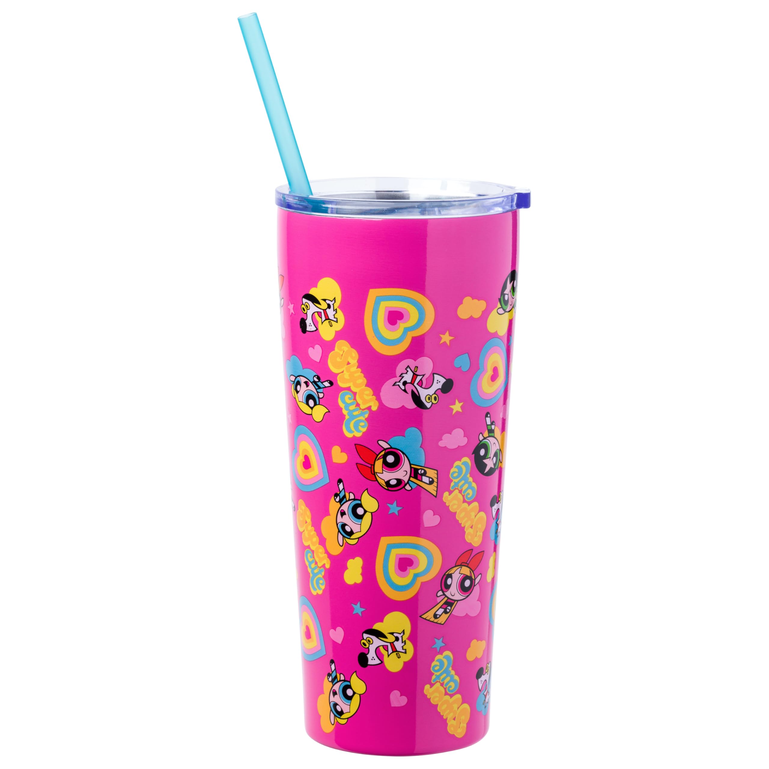 Silver Buffalo The Powerpuff Girls Featuring Bubbles, Blossom, Buttercup, and The Talking Dog Double Walled Stainless Steel Tumb
