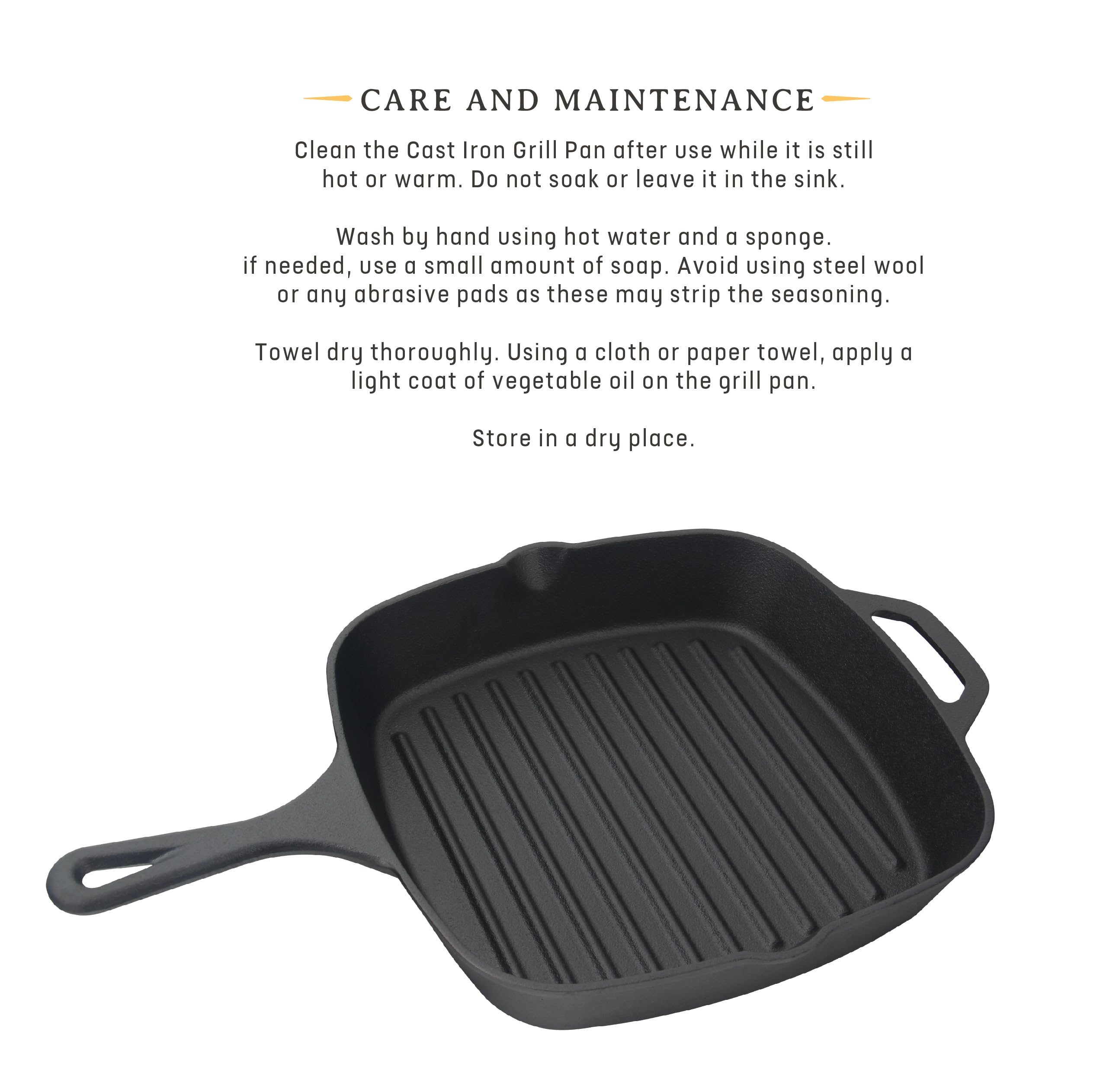 Jim Beam Pre-Seasoned Cast Iron Square Skillet, 16", Black, Model JB0176