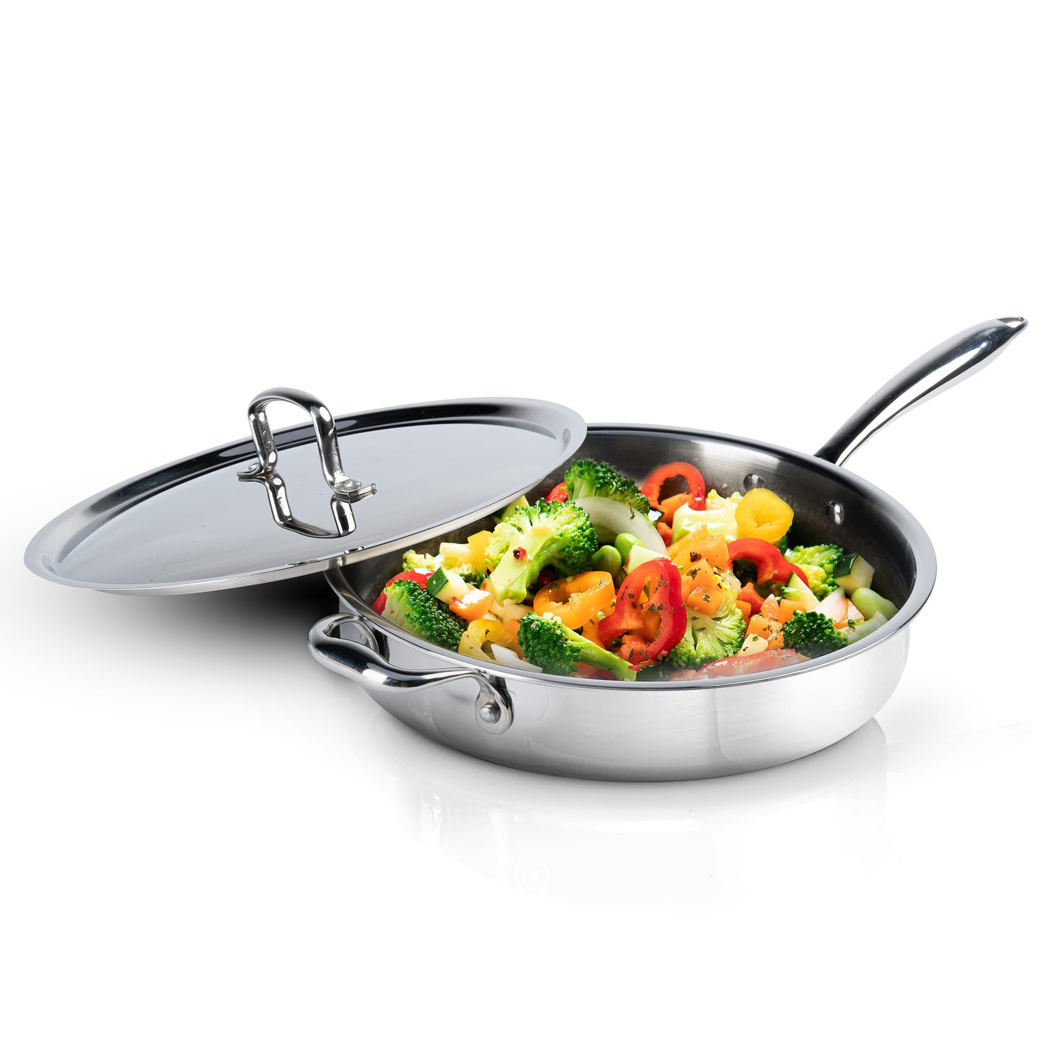 Agaro Regency Triply Saute Pan 2.5L With Lid, 26 Cm, Rivetted & Stay Cool Handle, Fast Heat Absorb & Retain, Food Safe, Durable,