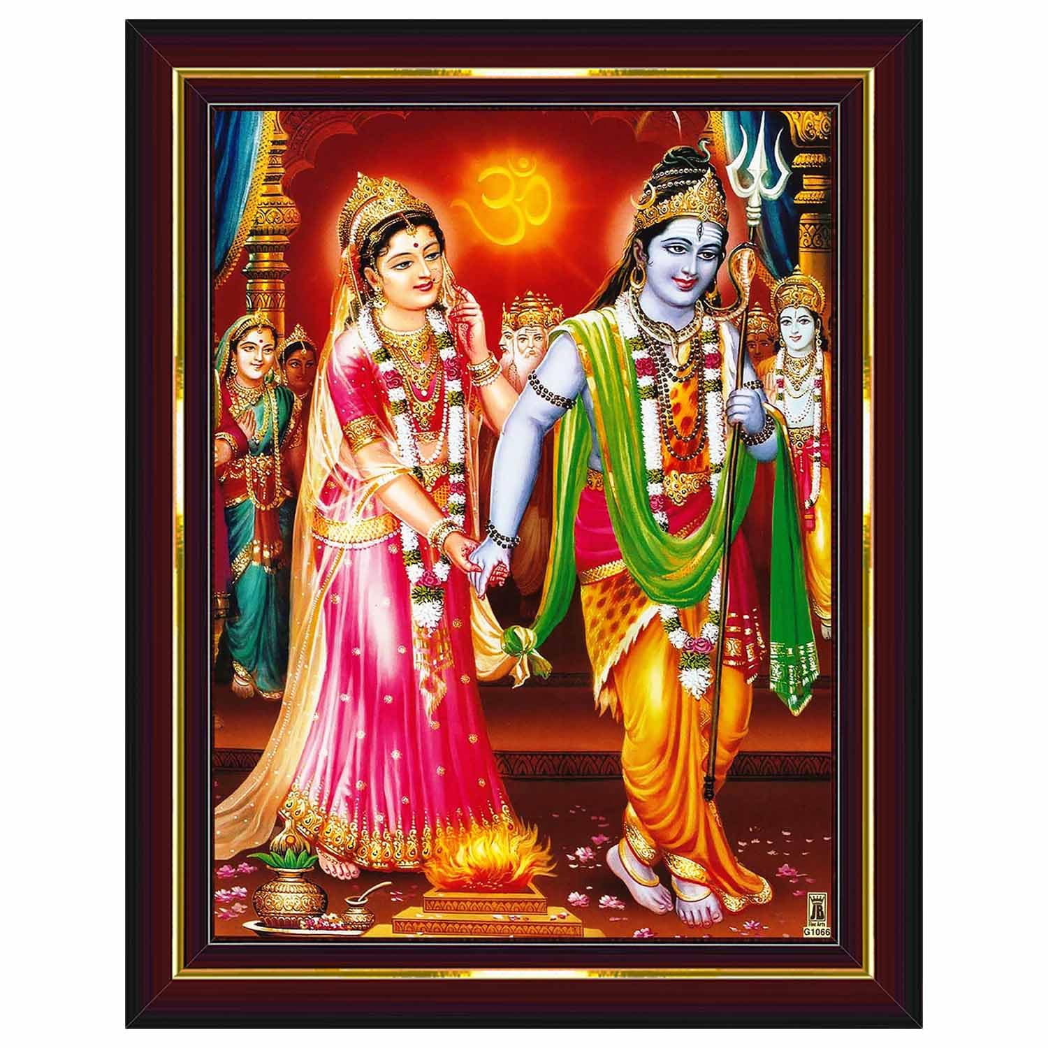 Pavan Photo Laminations Shiv Parvati Lord Shiva Parvathi Vivah Siva Wall Painting Framed Home Decor (Wood,Matte,Brown,Big Size,1