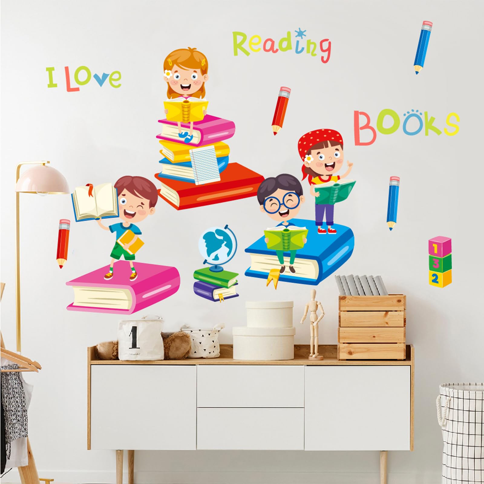 Reading Books Wall Decals,Inspirational Quote Wall Stickers, Educational Peel And Stick Wall Art & Murals For Kids Room Nursery