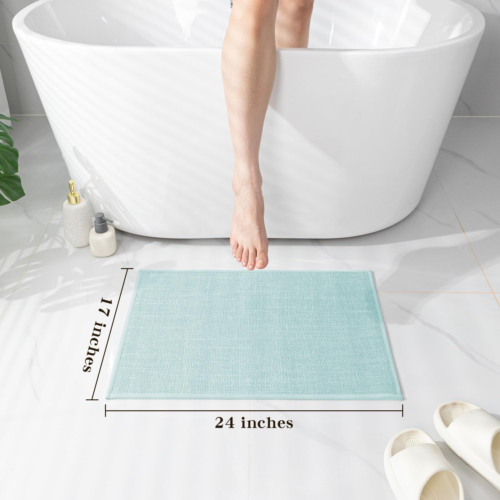 Chakme Bathroom Rugs Mat 24X17, Ultra Thin Non Slip Bath Mat Small Quick Dry Absorbent Bath Mat For Bathroom Floor, (Light Blue,