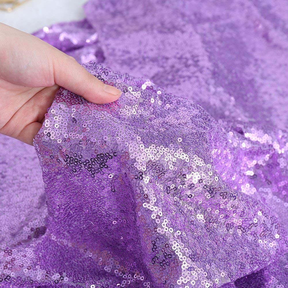 Queendream Sequin Tablecloth 90X132 Lavender Party Tablecloth Rectangular Seamless Sequin Table Cloth Overlay Glitter Weddin
