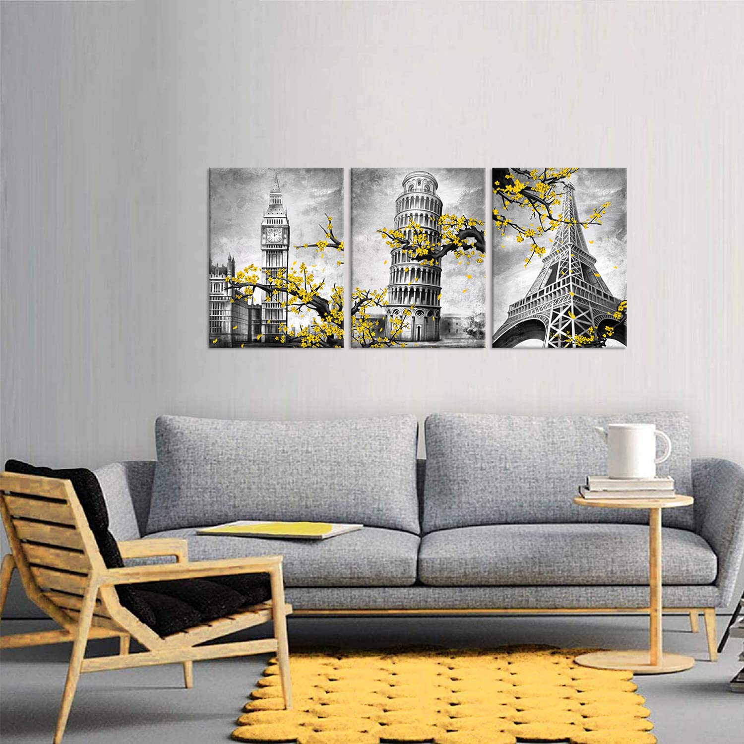 Duobaorom Eiffel Tower Leaning Tower Of Pisa Canvas Print Architecture Wall Art 12X16Inch