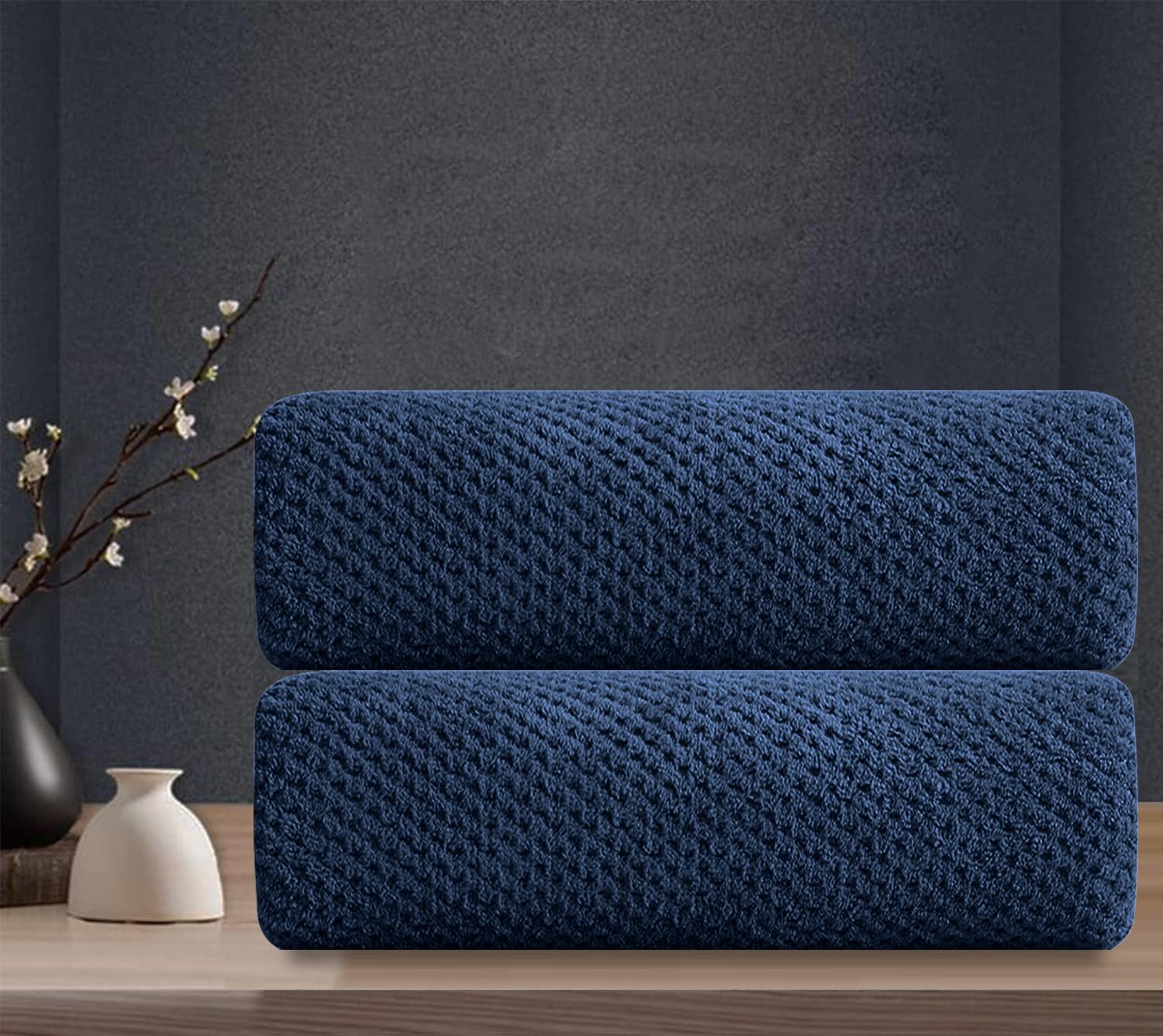 Hand Towels Set 2 Pack-16?31?Ultra Soft Microfibers Bathroom Towel Set Highly Absorbent Quick Dry Luxury Premium Towel Lightweight Durable Hand Towel Collection for Hotel Spa Gym Kitchen Navy Blue
