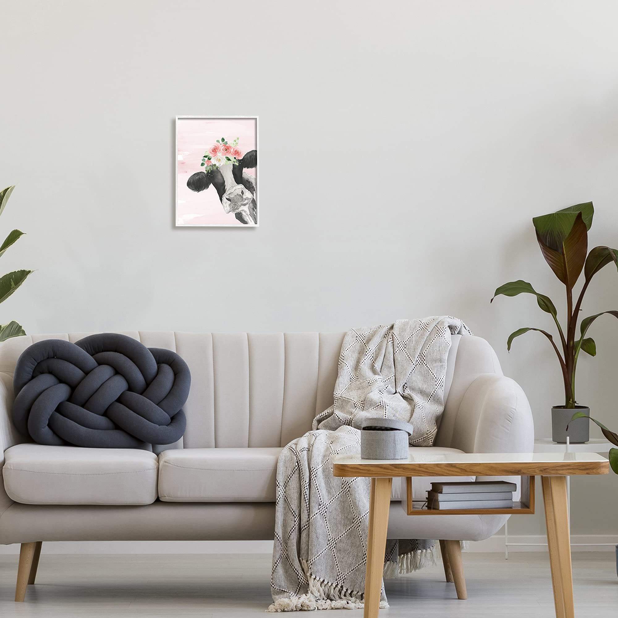 Stupell Industries Dairy Farm Cow Watercolor Portrait Pink Floral Crown, Design By Lucille Price White Framed Wall Art, 11 X 14