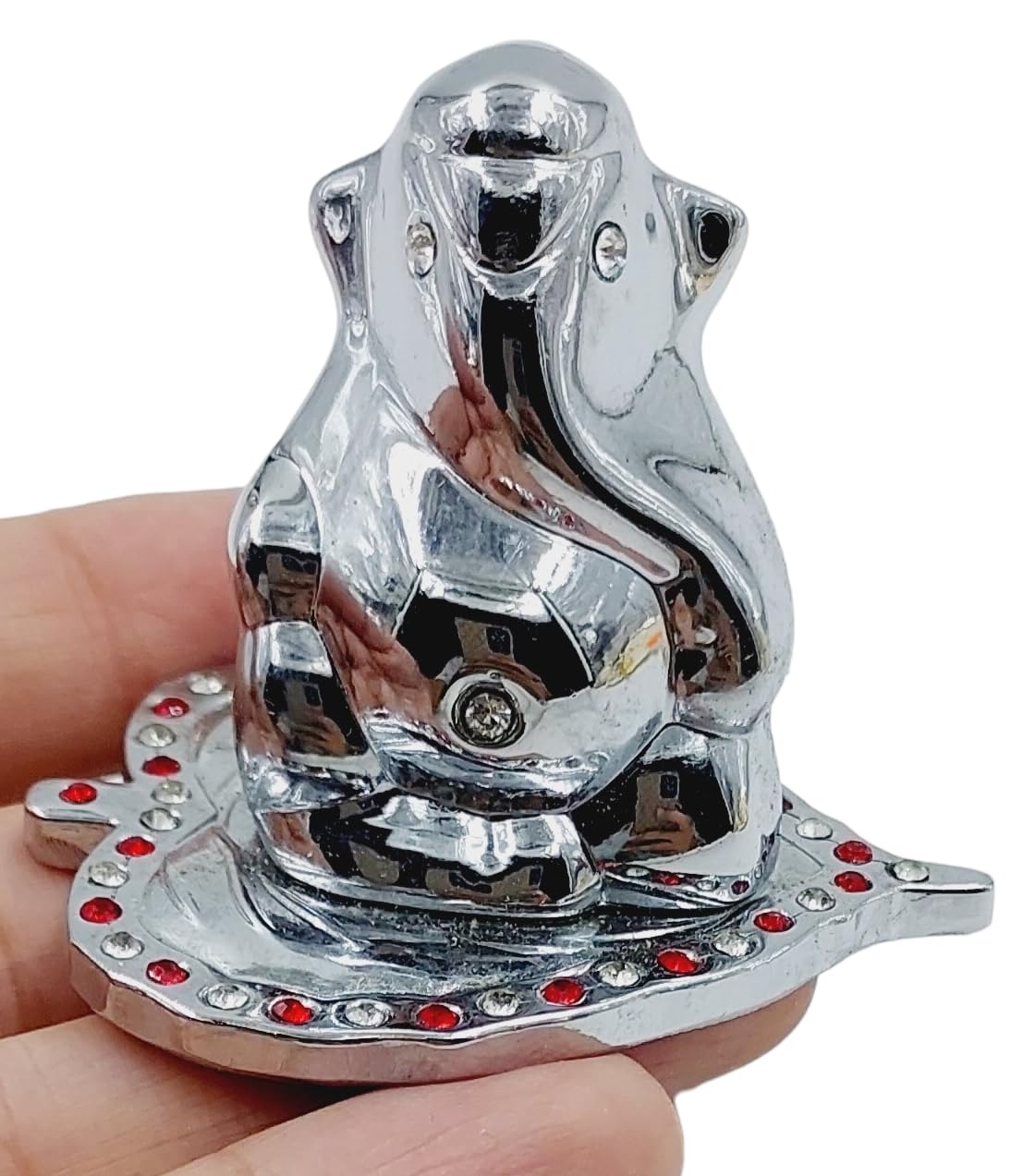 Artiskriti Ganpati Idol For Car Dashboard Decor, Temple Decoration, Ganesha On Leaf, Silver, 4 Cm