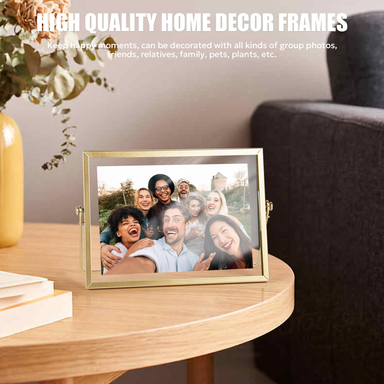 AceList 6x8 Picture Frame Set of 3 for 4x6 Picture - Gold Metal Floating Photo Frame with Glass Cover - 6x8 Frame Gold Picture F