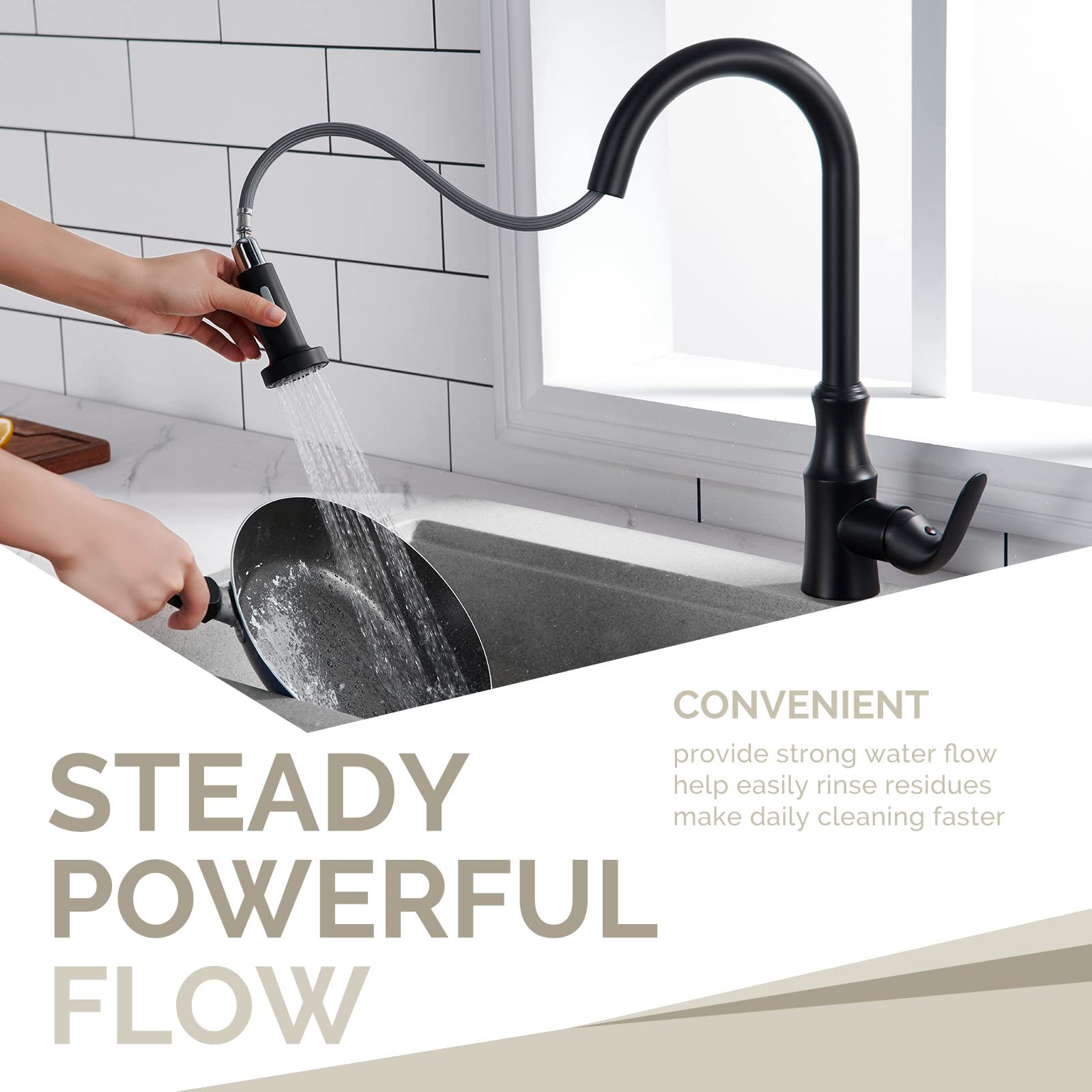 Faucet Spray Head Matte Black, Angle Simple Replacement Pull Down Sprayer, Sink Faucet Nozzle Sprayer With Stream And Spray Mode