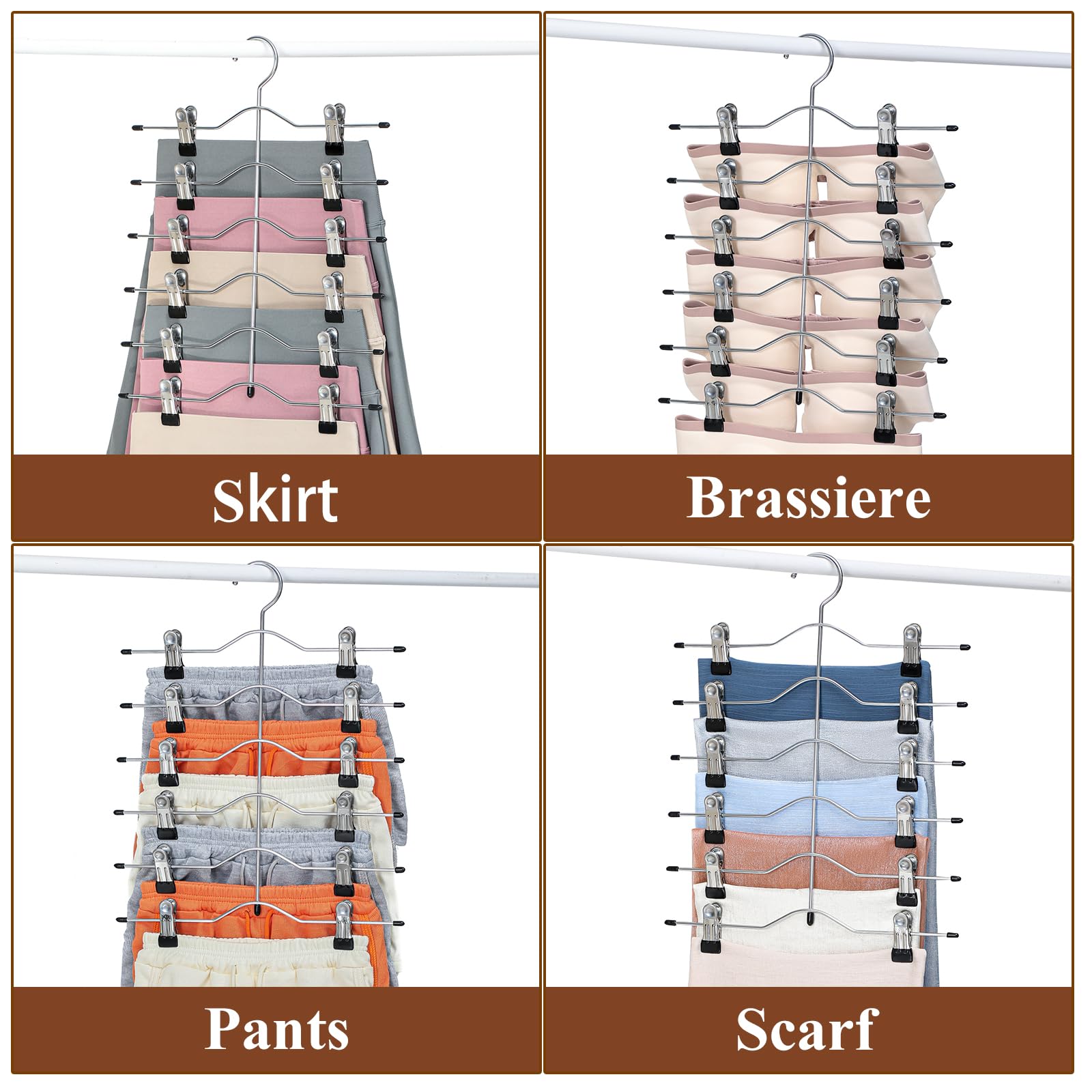 Frezon Multi Layer Pants Hangers  6 Tier Skirt Hangers with Adjustable Clips  Non Slip Space Saving Closet Organizer Heavy Duty 360 Degree Swivel Hook  Great for Slack  Trouser  Jeans(Black)