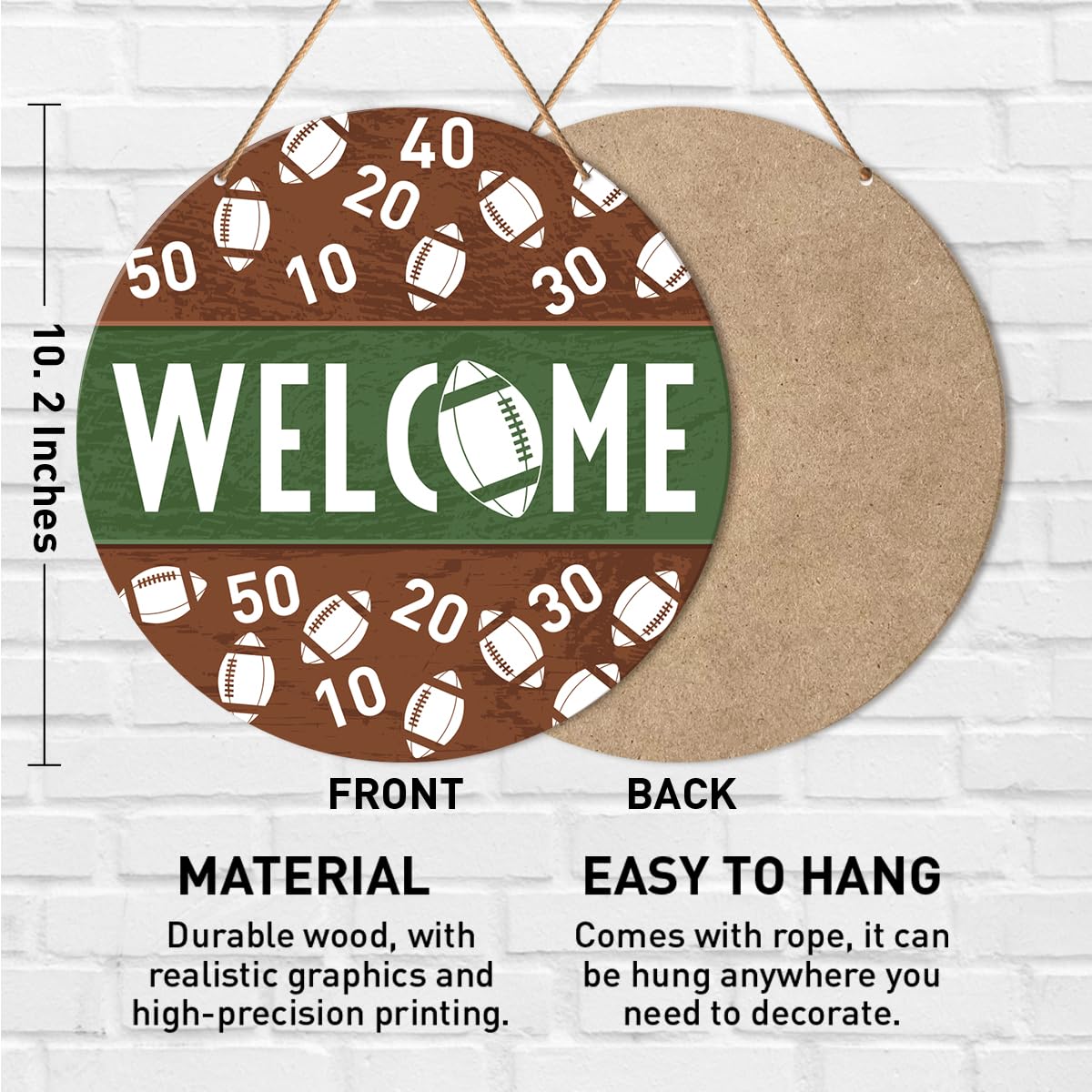Muktoujaumai Football Welcome Signs for Front Door, Football Hanging Sign Decor Farmhouse Sport Wall Decorations Sign for Home,
