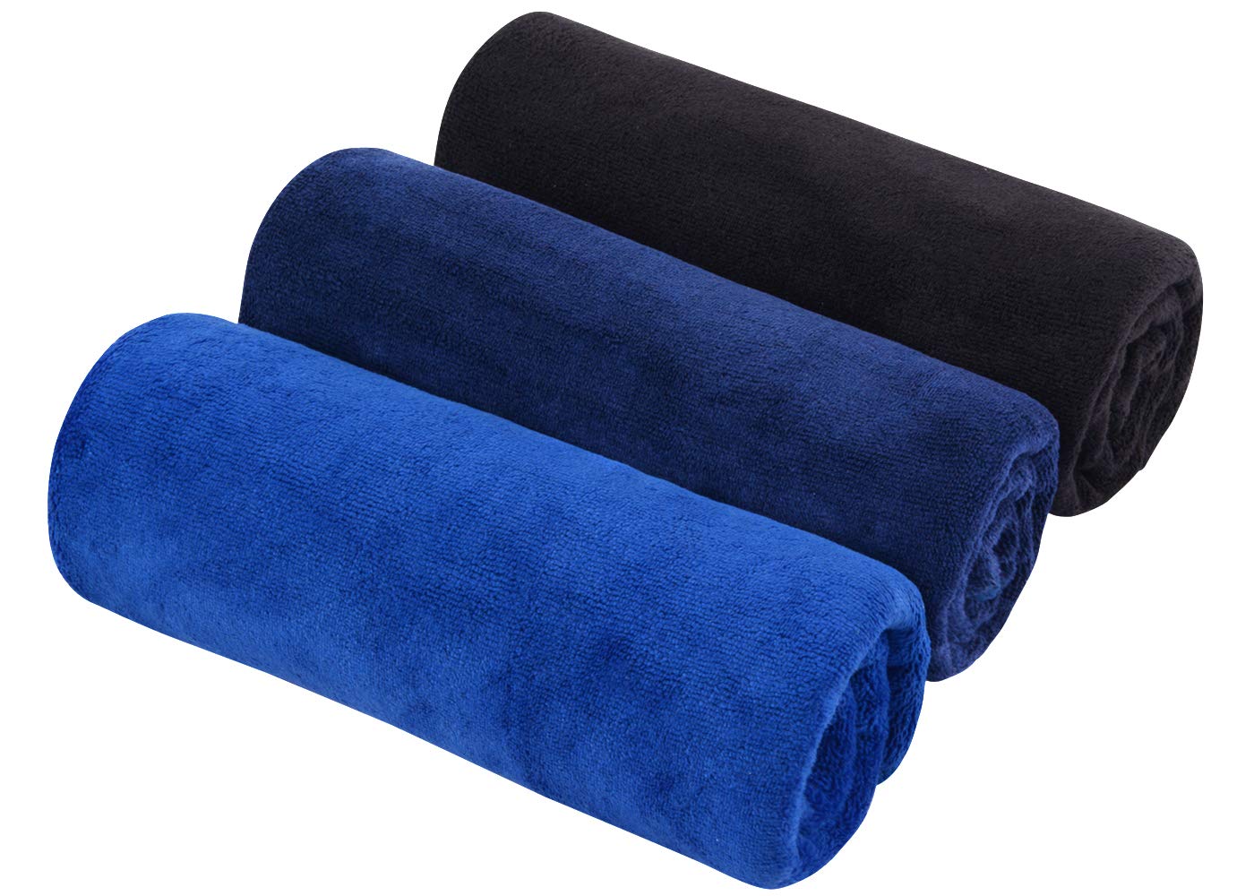 Sinland Microfiber Gym Towels Sports Fitness Workout Sweat Towel Fast Drying 3 Pack 16 Inch X 32 Inch (1Black+1Navy Blue+1Blue)