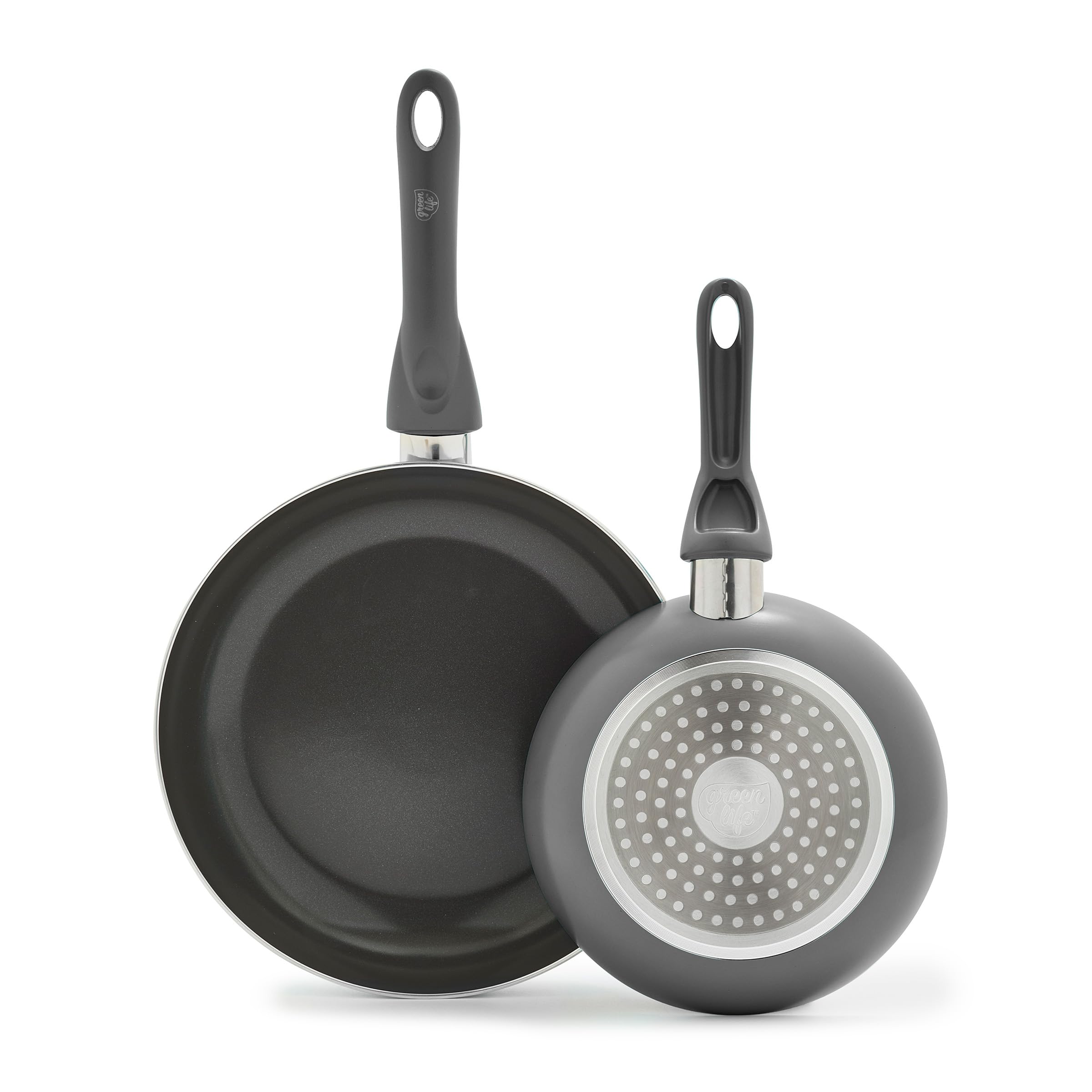 GreenLife Essentials 8 & 10 Frying Pan Skillet Set, PFAS-Free Ceramic Nonstick, Induction Ready Cookware, Dishwasher Safe, Charc