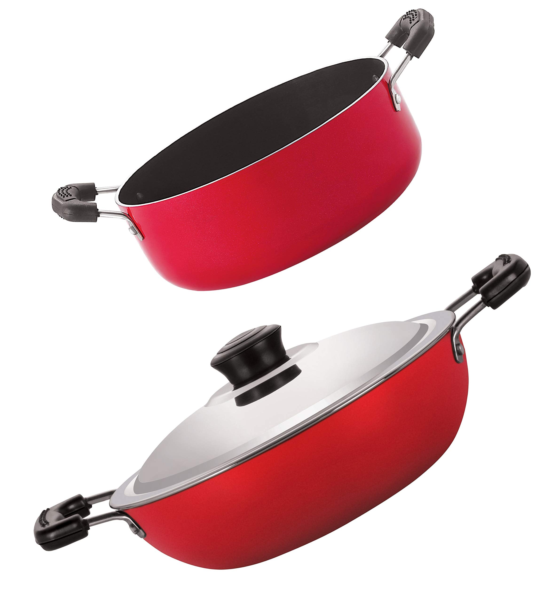 Nirlon NonStick Aluminium Deep Kadhai And Casserole Combo Cookware Sets With Steel Lid