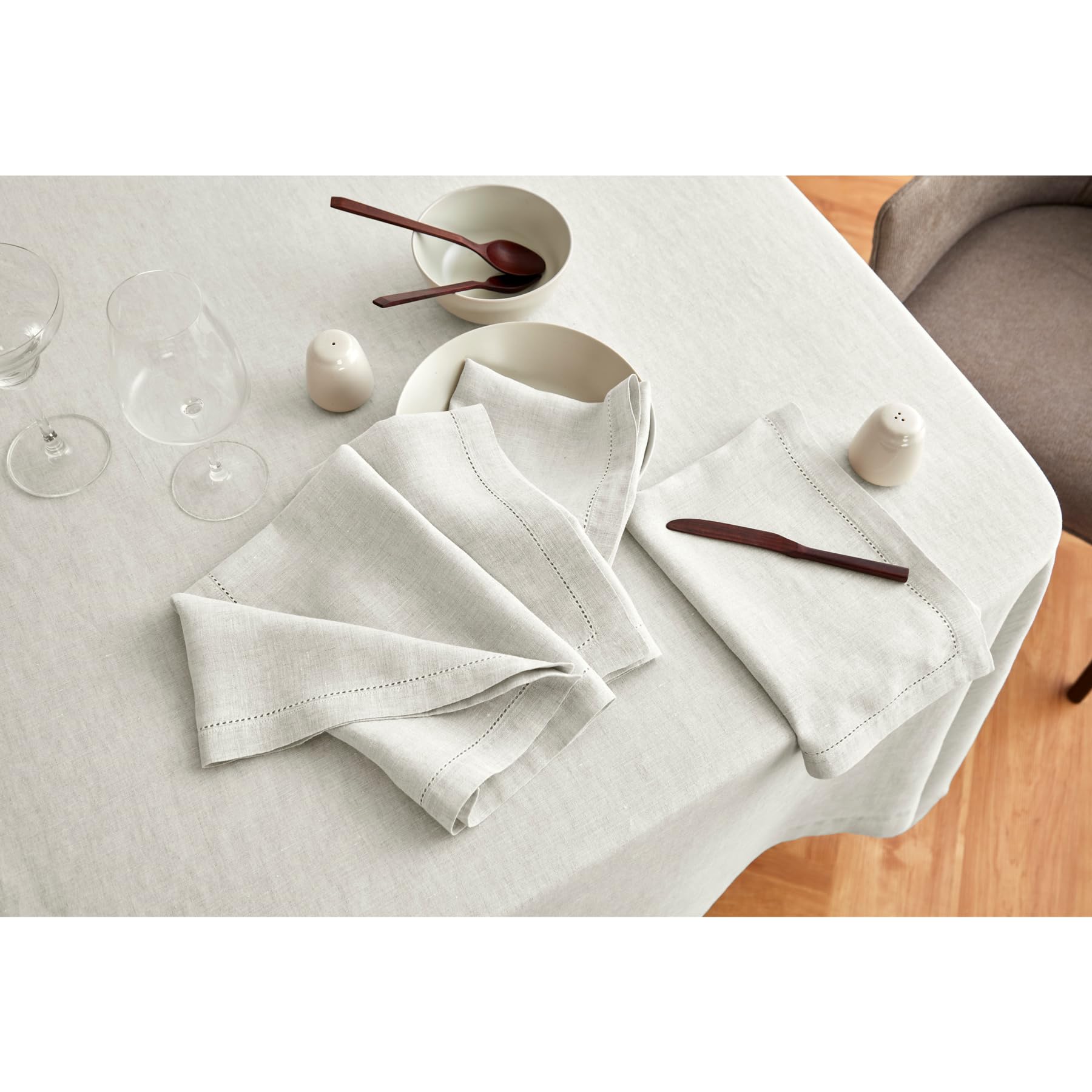 Solino Home Light Flax Linen Tablecloth 70 X 70 Inch - Sonoma, 100% Pure Linen Prewashed Table Cloth - Machine Washable Tableclo