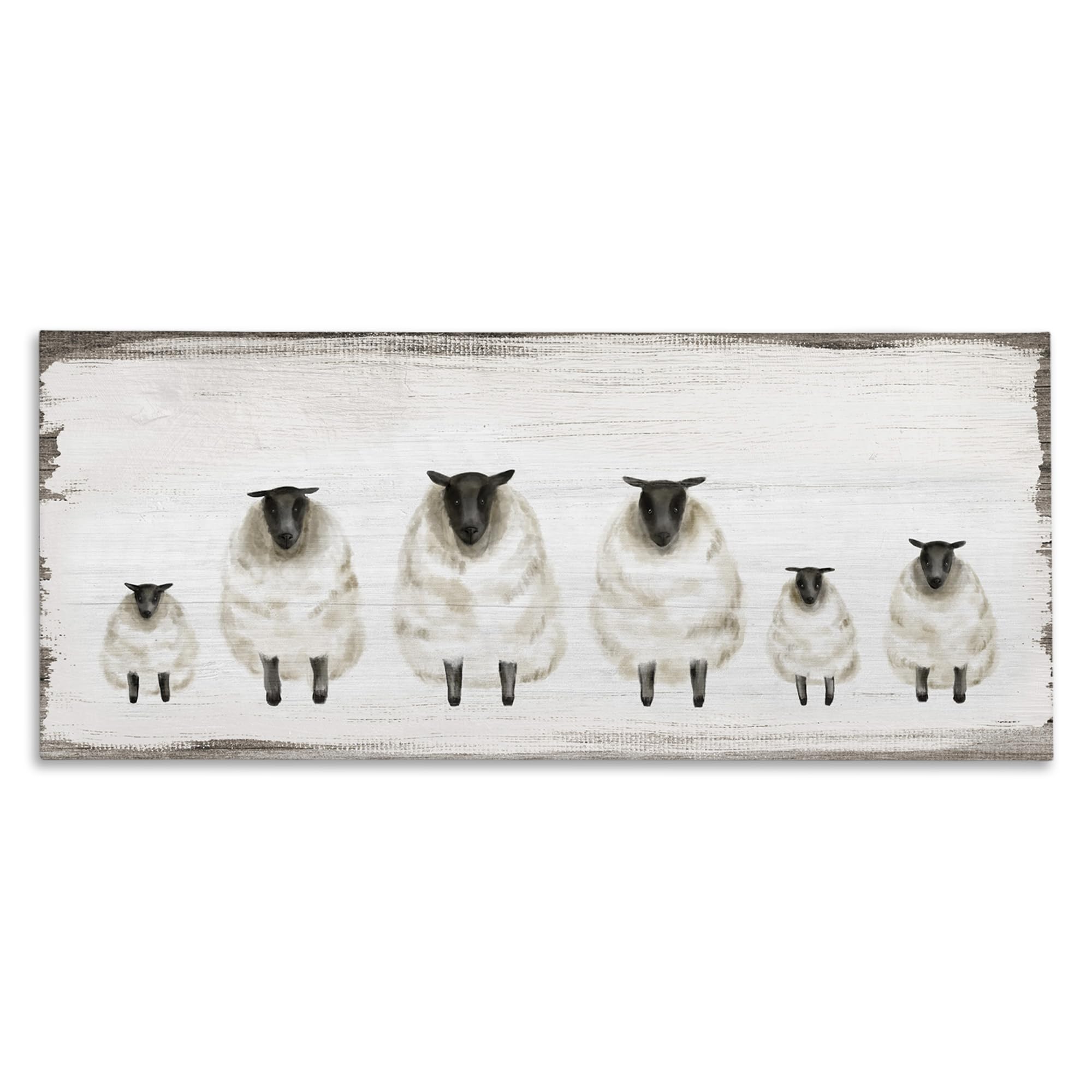 Stupell Industries Fluffy Farm Sheep Herd Rustic Country Animals  Design by Daphne Polselli Canvas Wall Art  10 x 24  Grey
