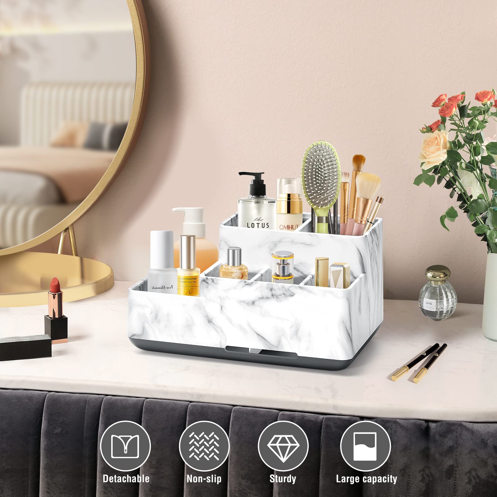 Toothbrush Holders For Bathrooms, Plastic Bathroom Countertop Organizer Compartment, Vanity Organizer Tray,Countertop Organizer